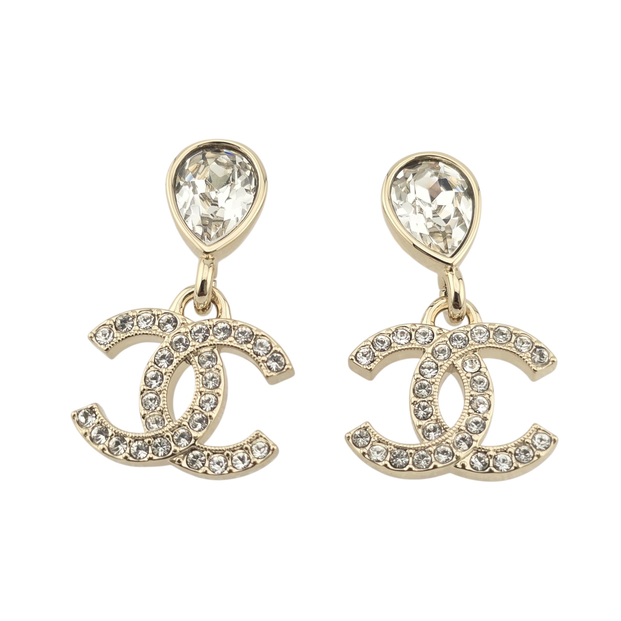 Chanel CC Crystal Drop Earrings Gold 2025
