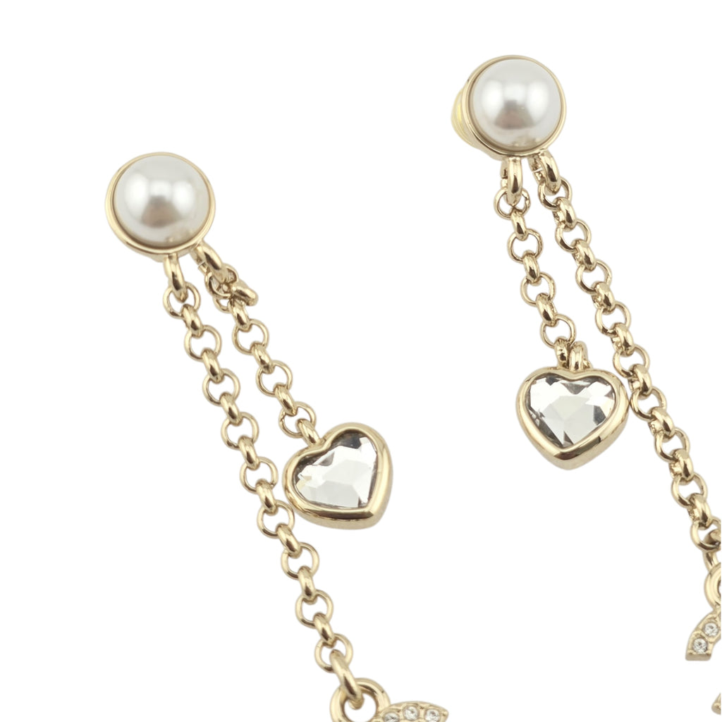 Chanel CC Gold Dangle Heart Crystal Earrings 2025