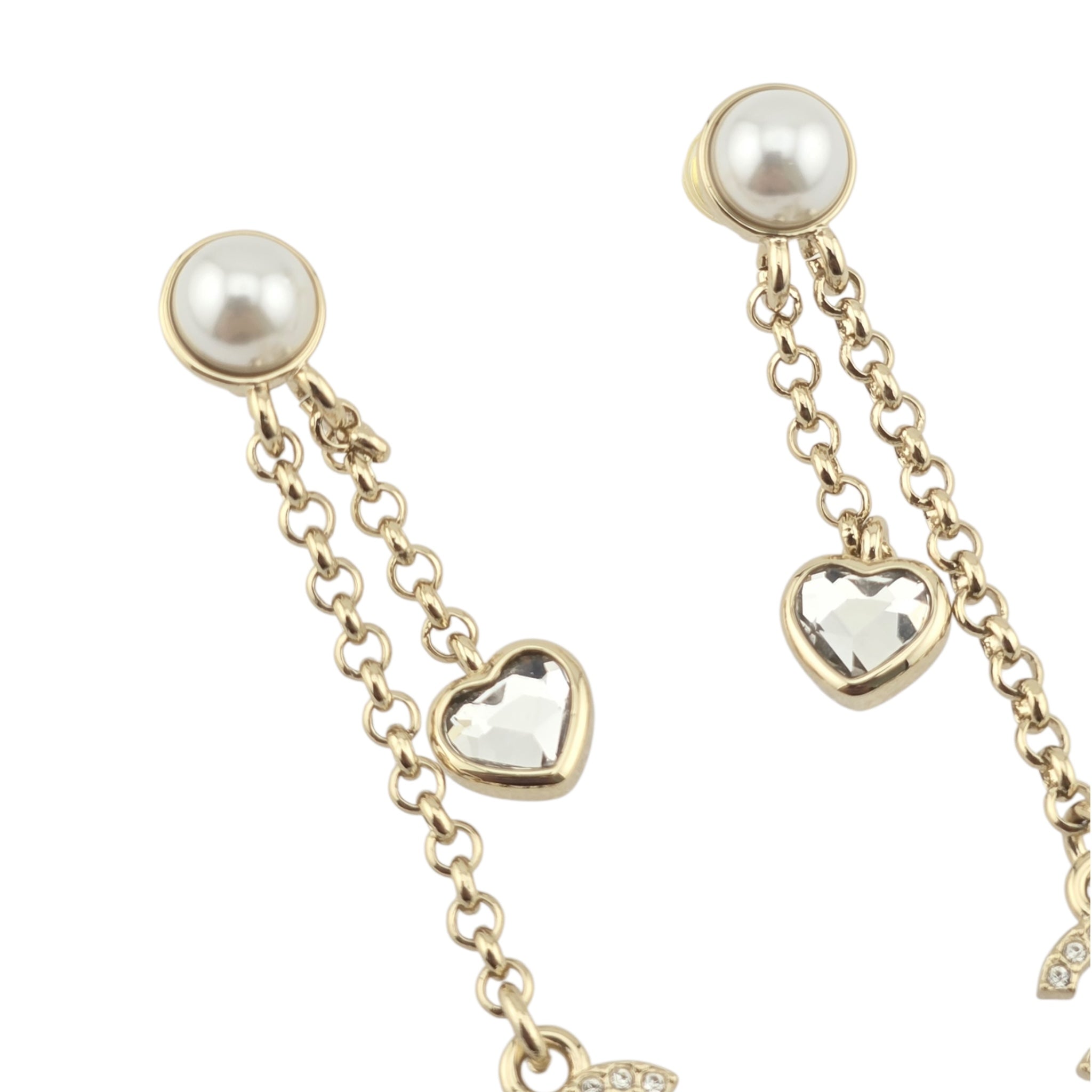 Chanel CC Gold Dangle Heart Crystal Earrings 2025