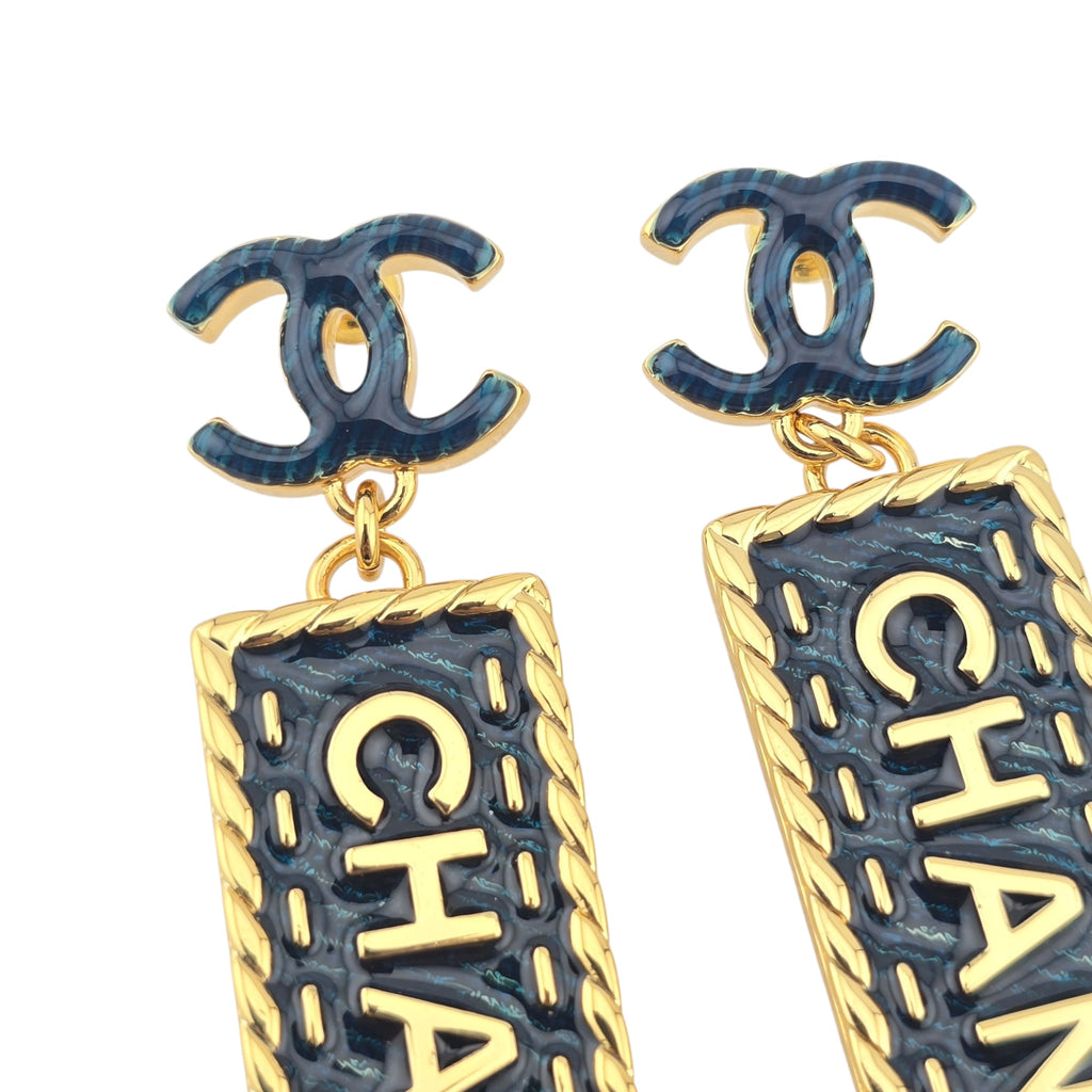 Chanel CC Denim Dangle Gold Earrings 2024