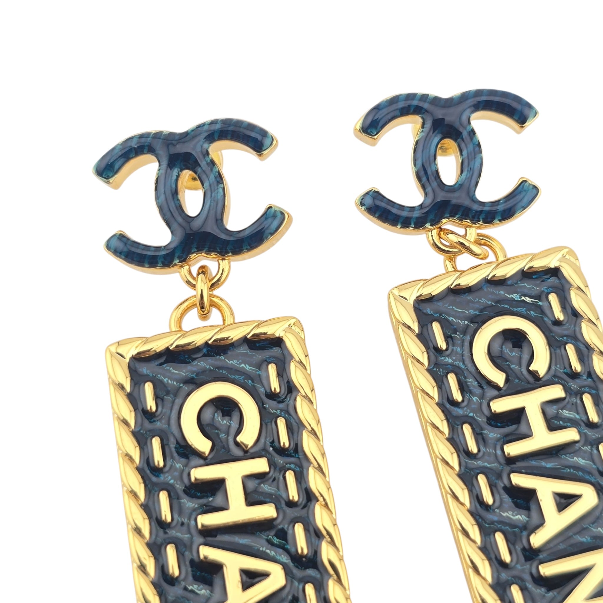 Chanel CC Denim Dangle Gold Earrings 2024