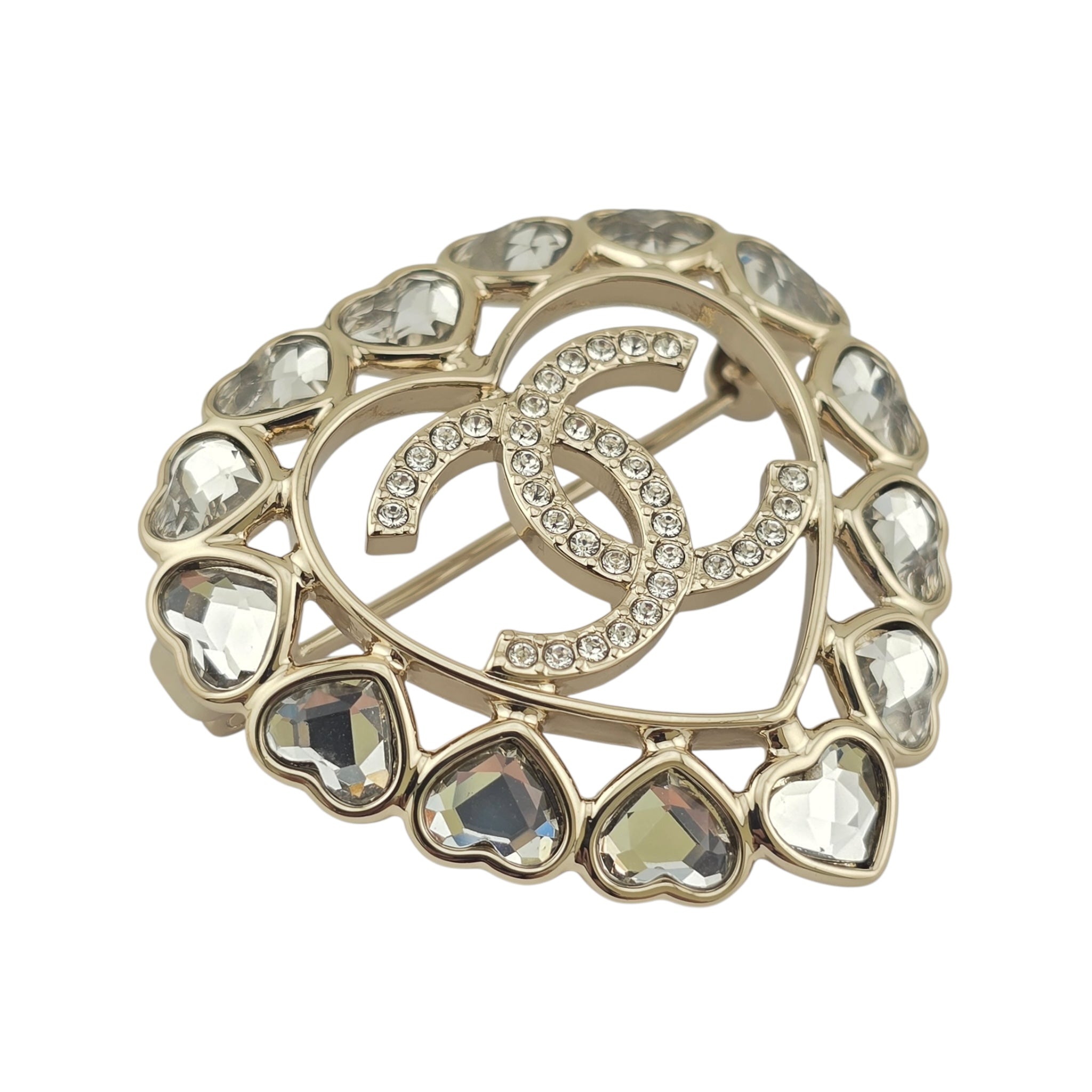 Chanel CC Crystal Gold Heart Brooch 2025