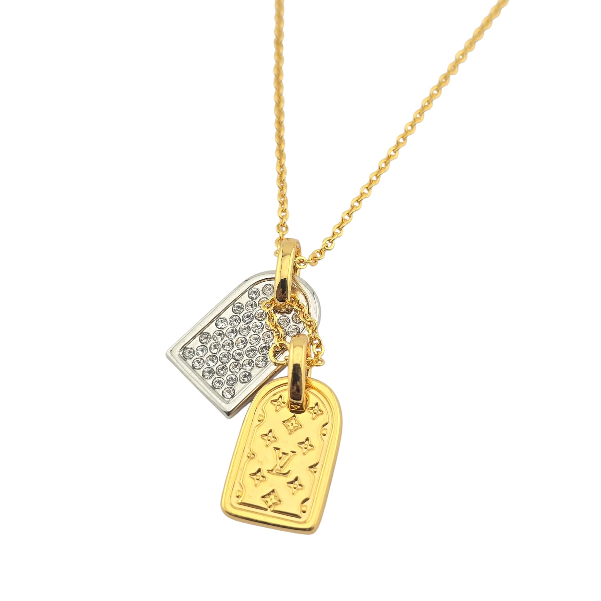 Louis Vuitton LV Nanogram Name Tag Necklace Gold