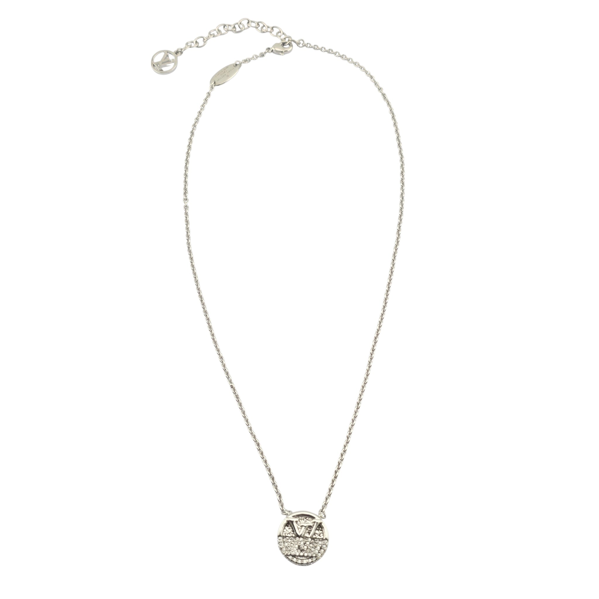 Louis Vuitton L To V Silver Crystal Necklace