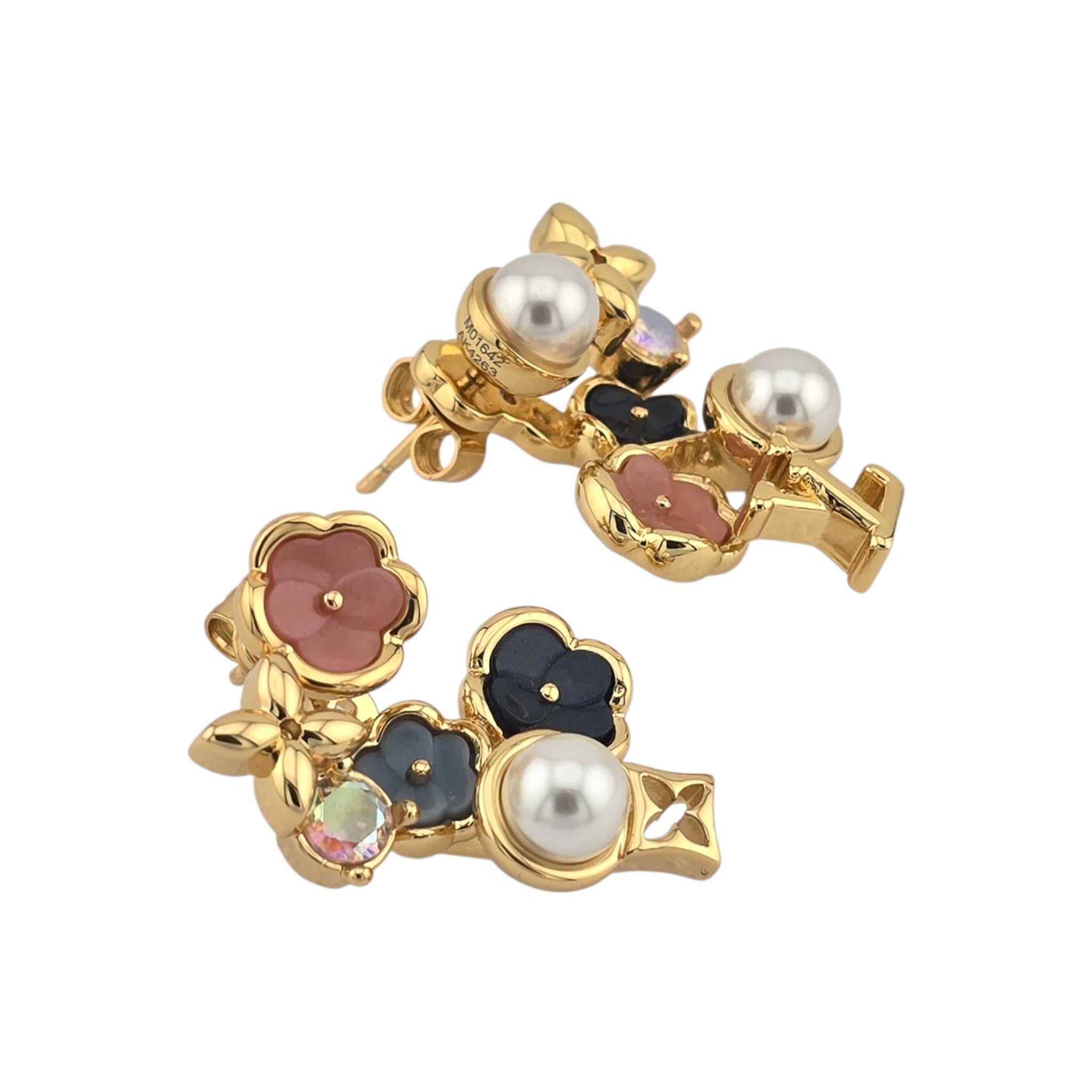 Louis Vuitton LV Metal Crystal Pearl Botanica Earrings Gold LOUIS VUITTON