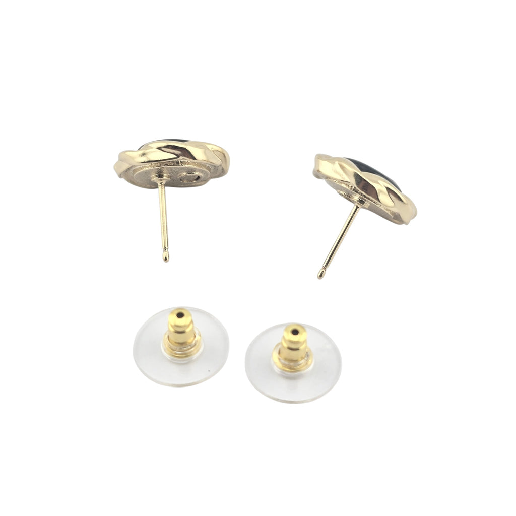 Chanel CC Resin Round Earrings Gold Black A22 CHANEL