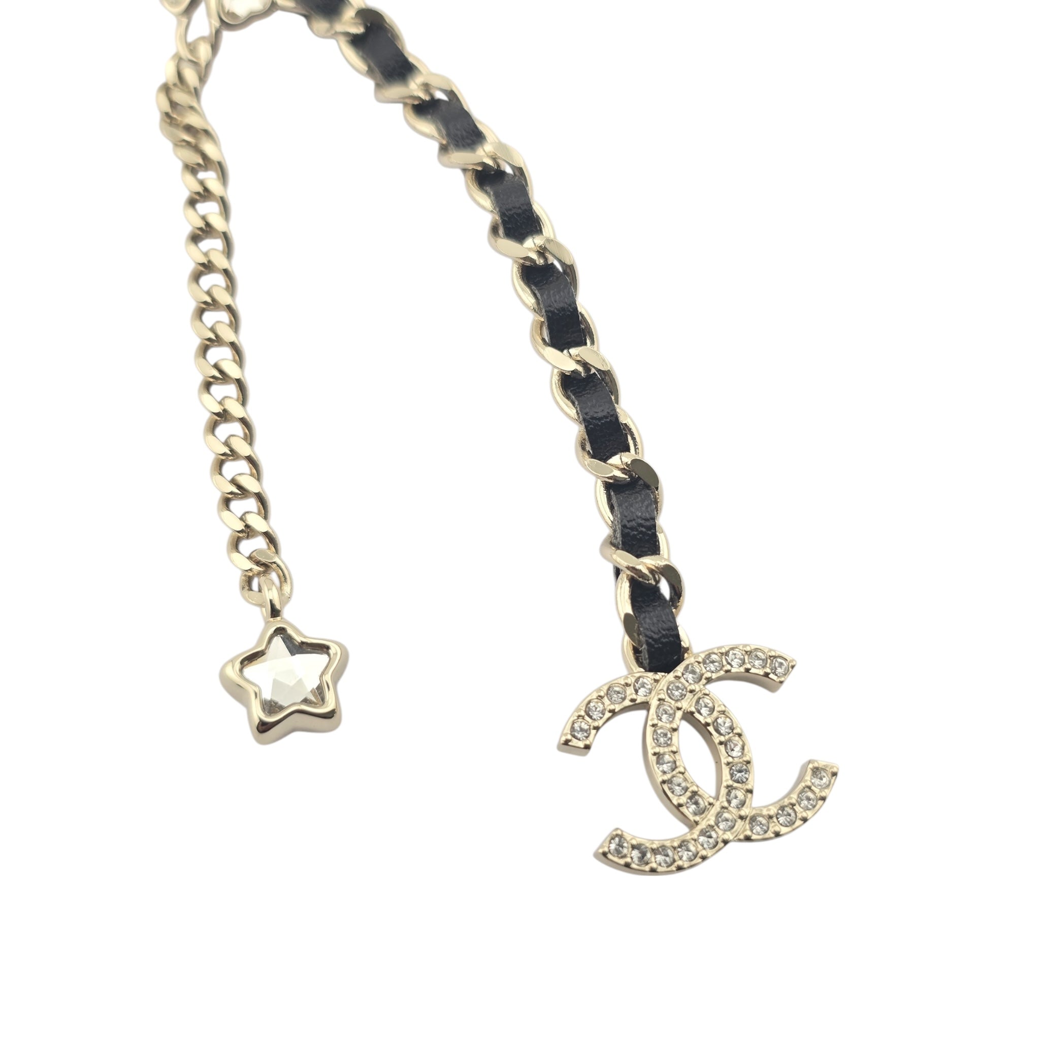 Chanel CC Black Leather Gold Necklace 2025 CHANEL