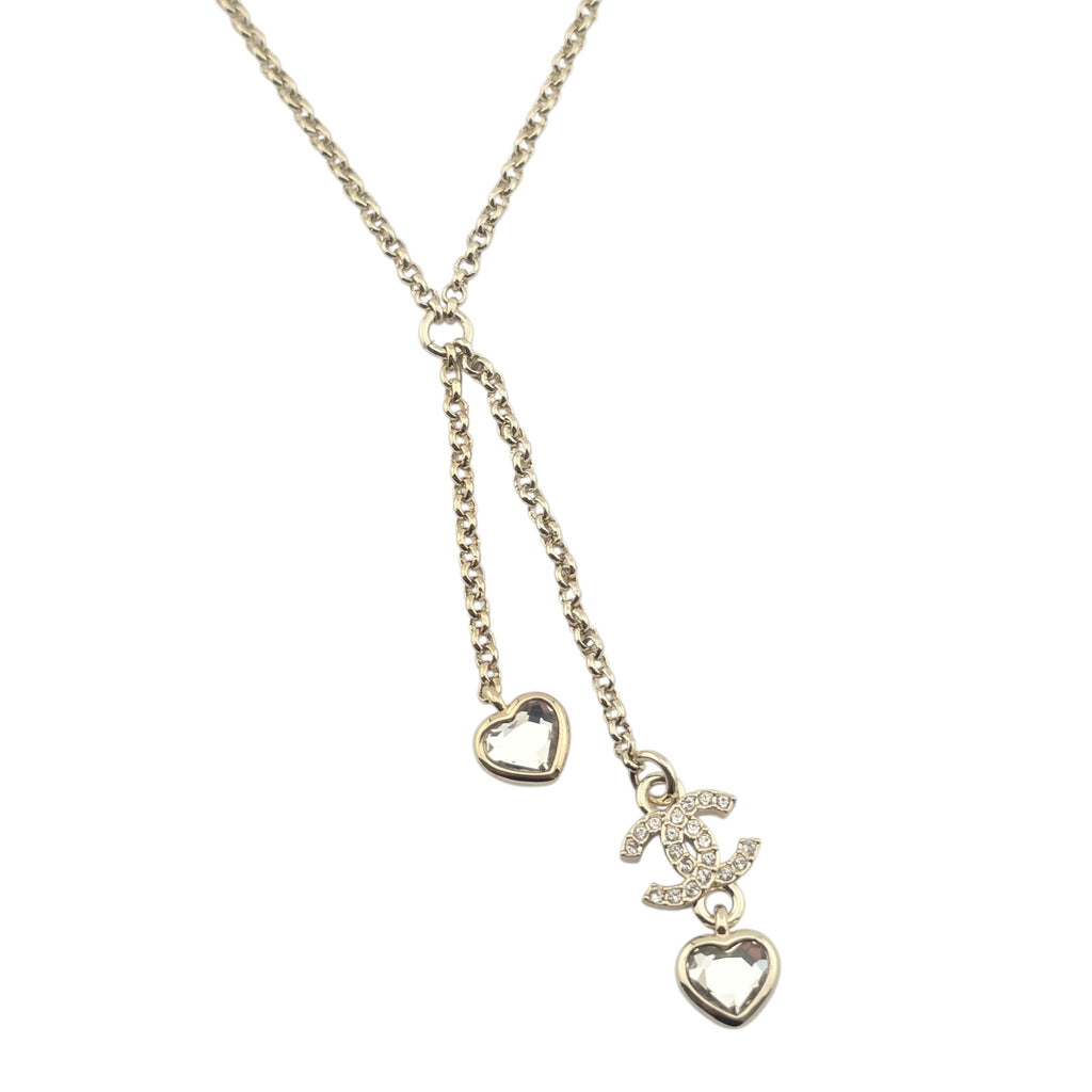 Chanel CC Gold Metal Heart Crystal Necklace 2025 CHANEL