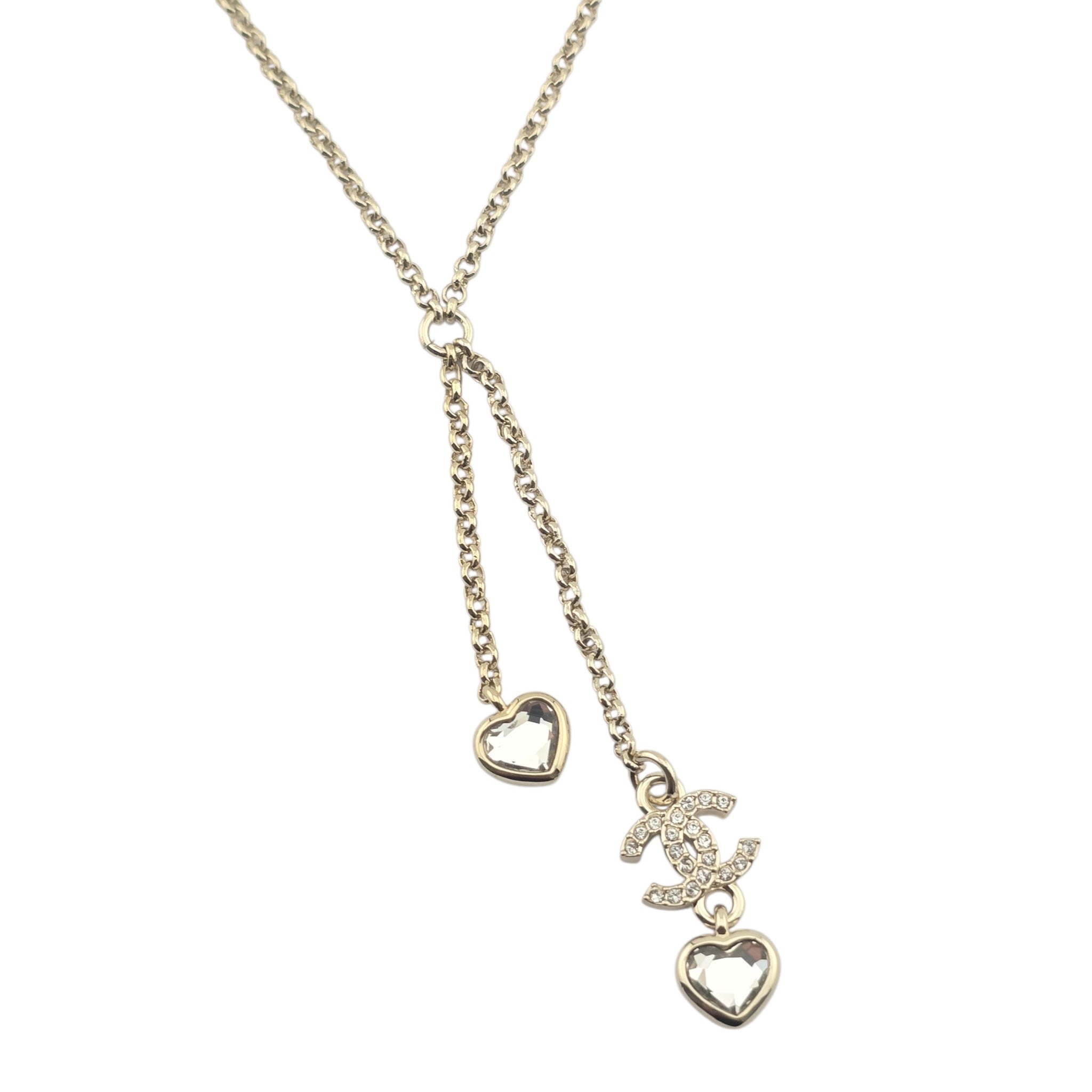 Chanel CC Gold Metal Heart Crystal Necklace 2025 CHANEL