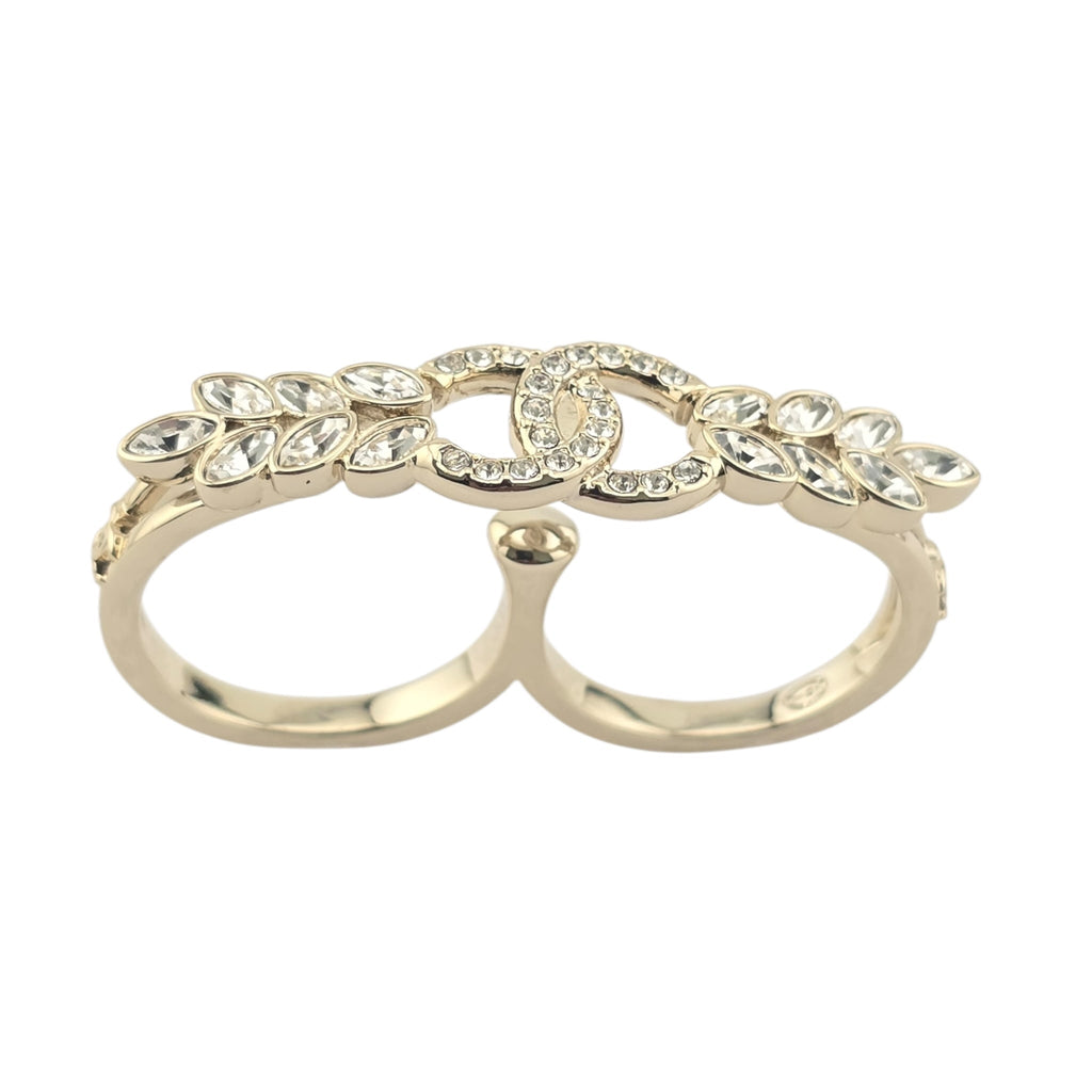 Chanel CC Gold Crystal Floral Ring B23 CHANEL
