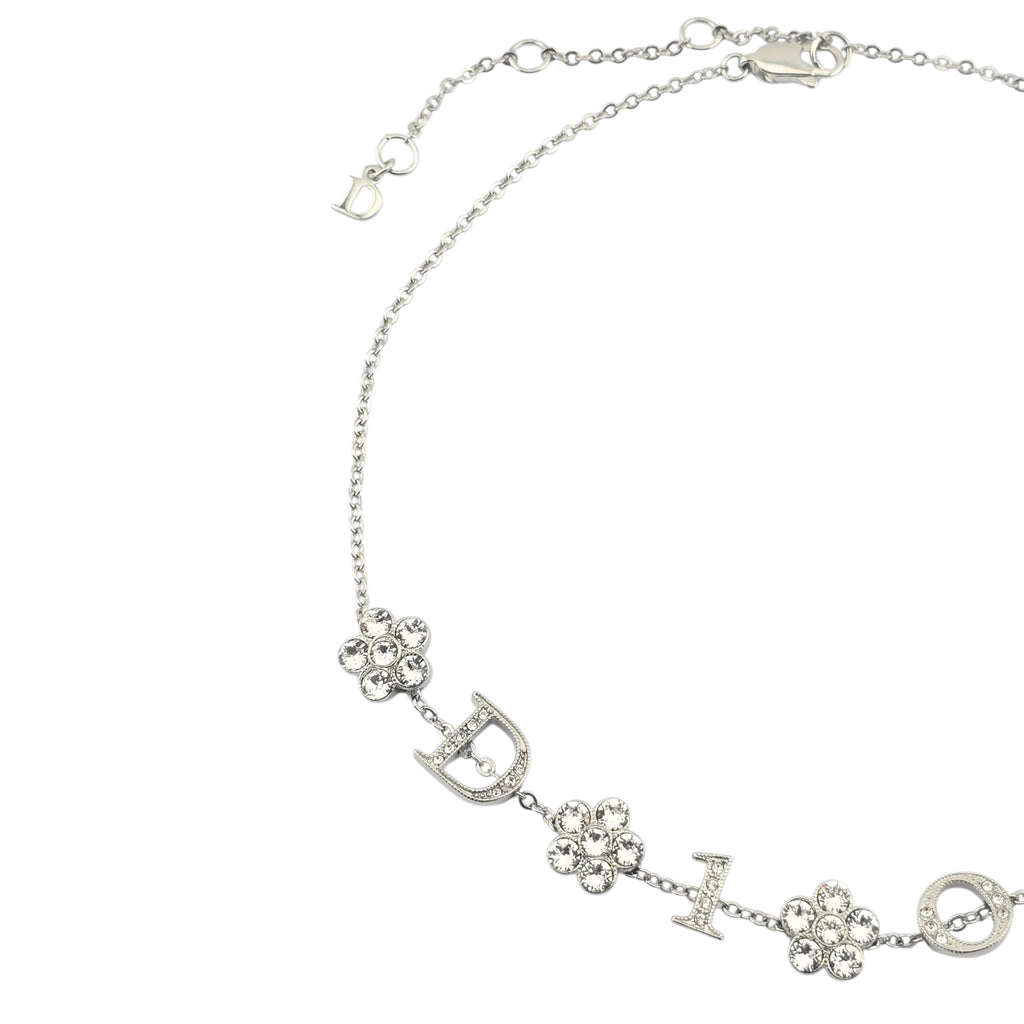 Christian Dior Crystal Flower Silver Choker Necklace DIOR