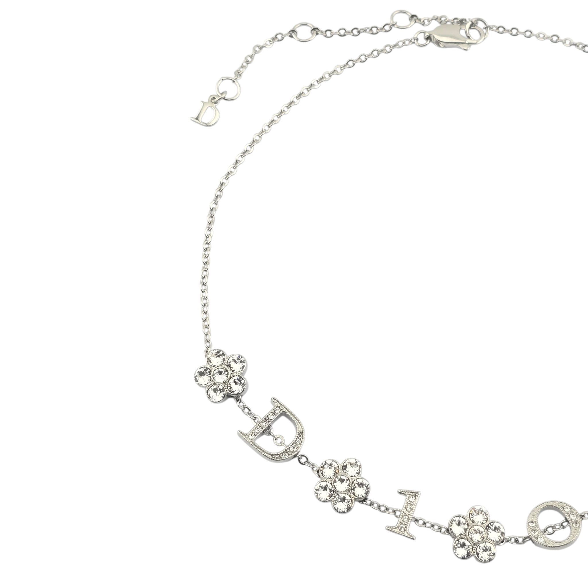 Christian Dior Crystal Flower Silver Choker Necklace DIOR