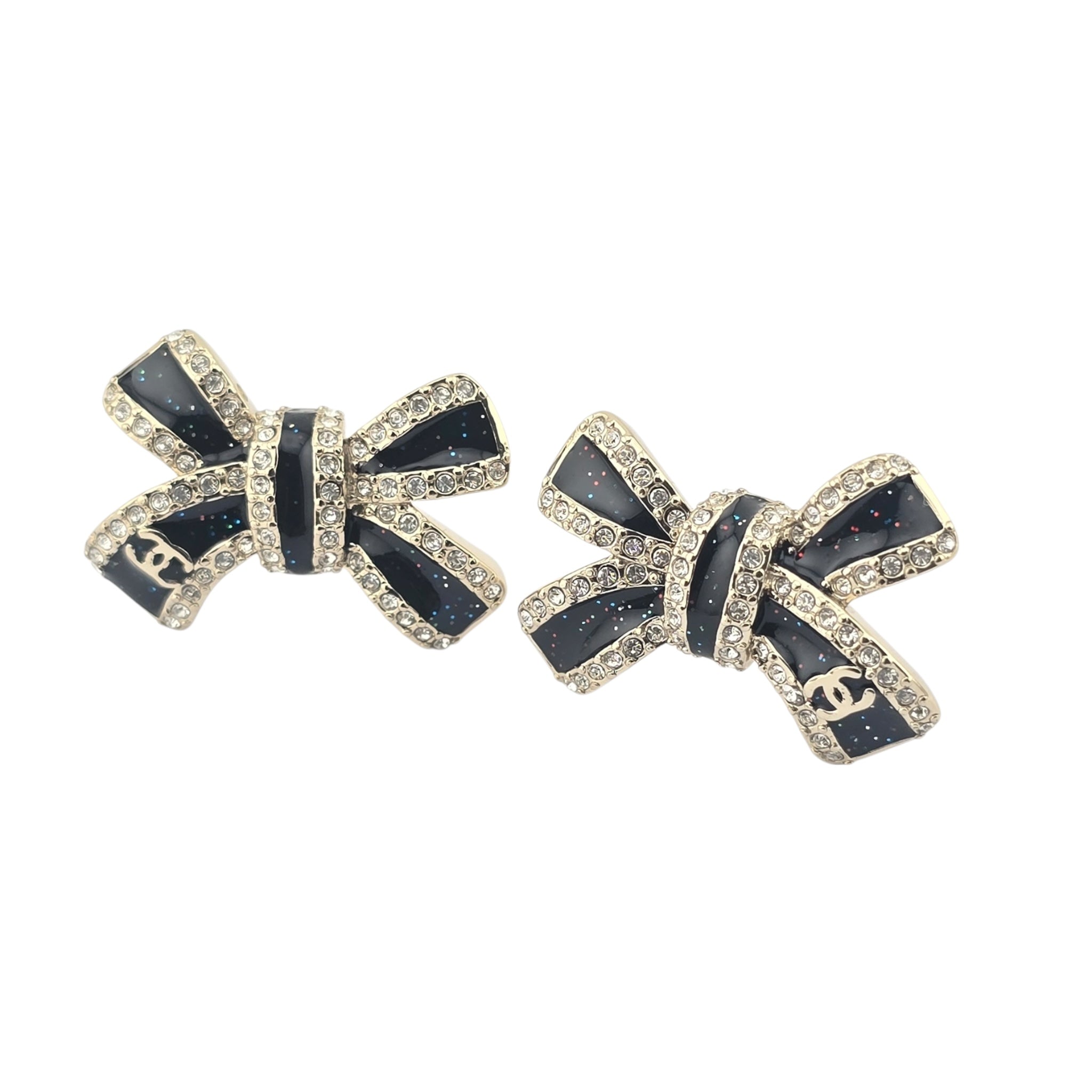 Chanel CC Gold Crystal Enamel Bow Earrings 2025 CHANEL