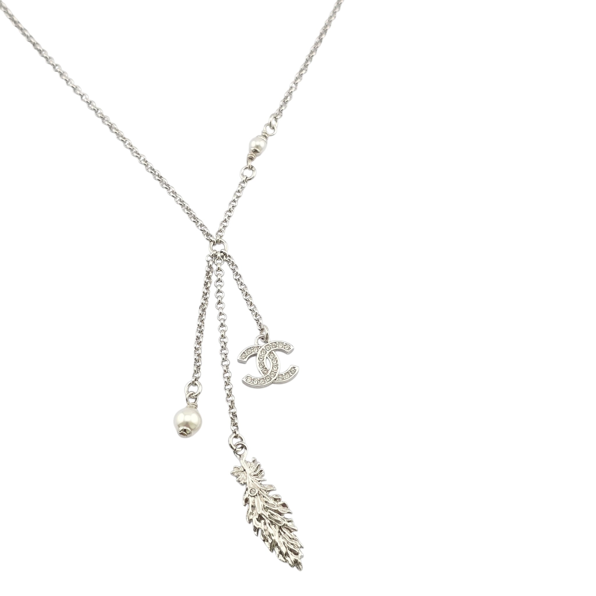 Chanel CC Silver Drop Pendant Necklace 2025 CHANEL