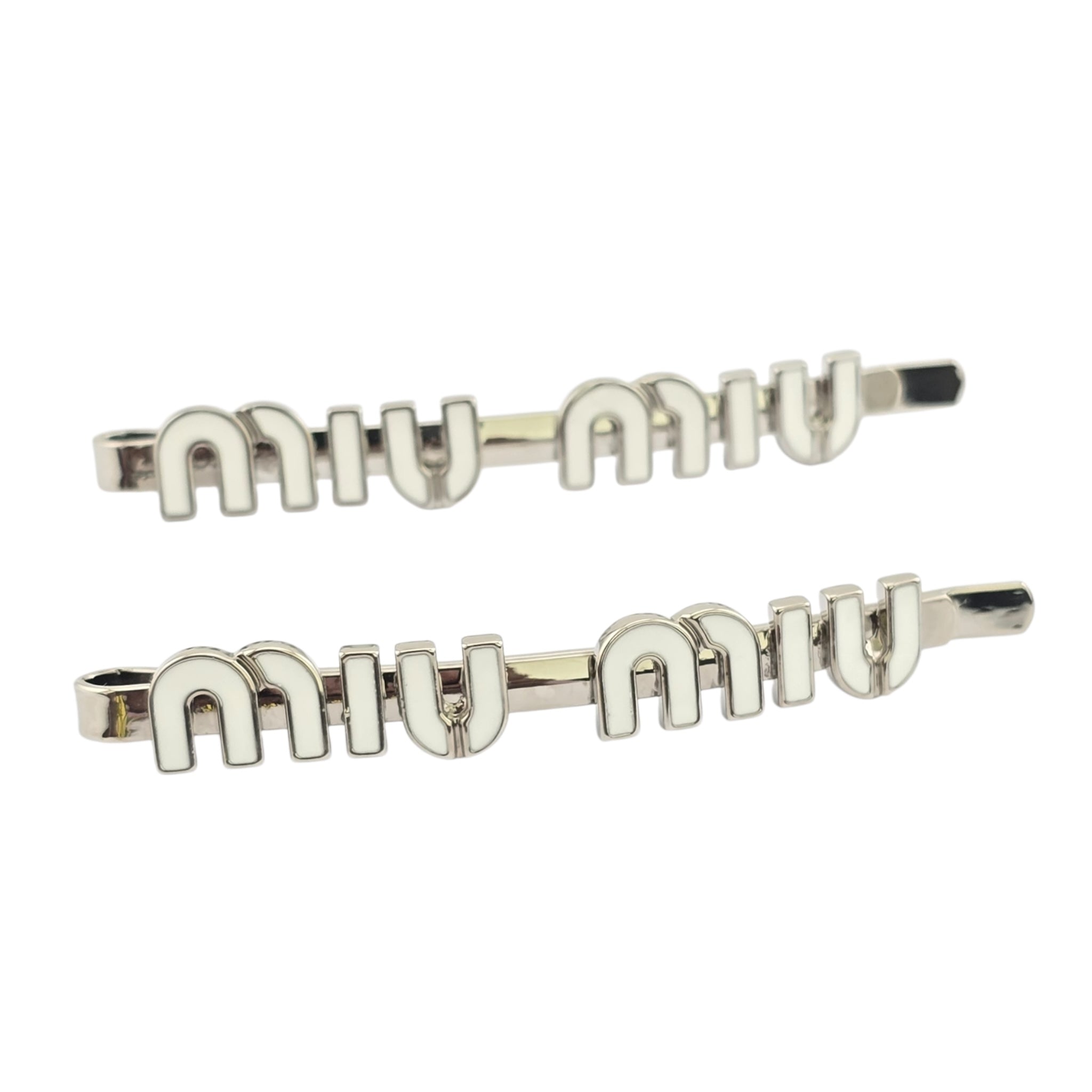 Miu Miu Silver White Enamel Hair Clip MIU MIU