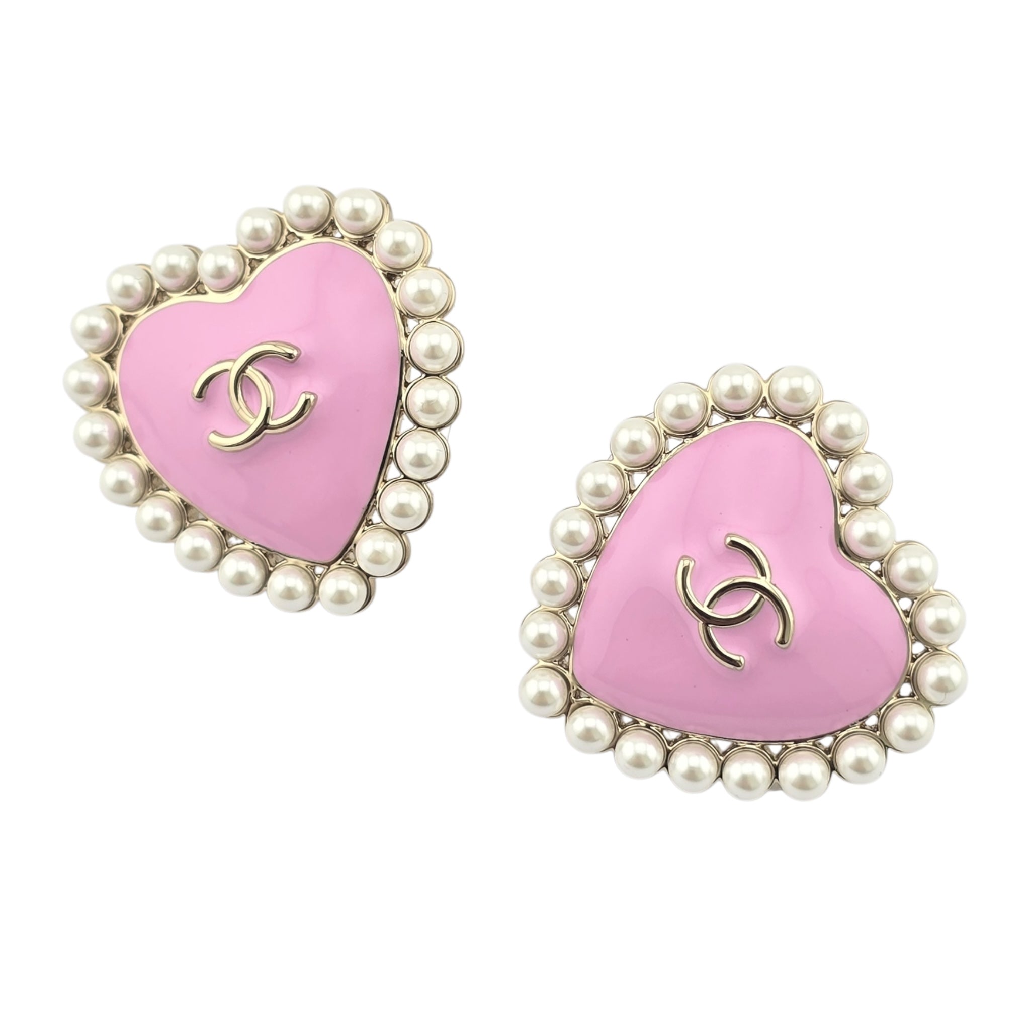 Chanel CC Pink Gold Heart Faux Pearl Earrings 2025 CHANEL