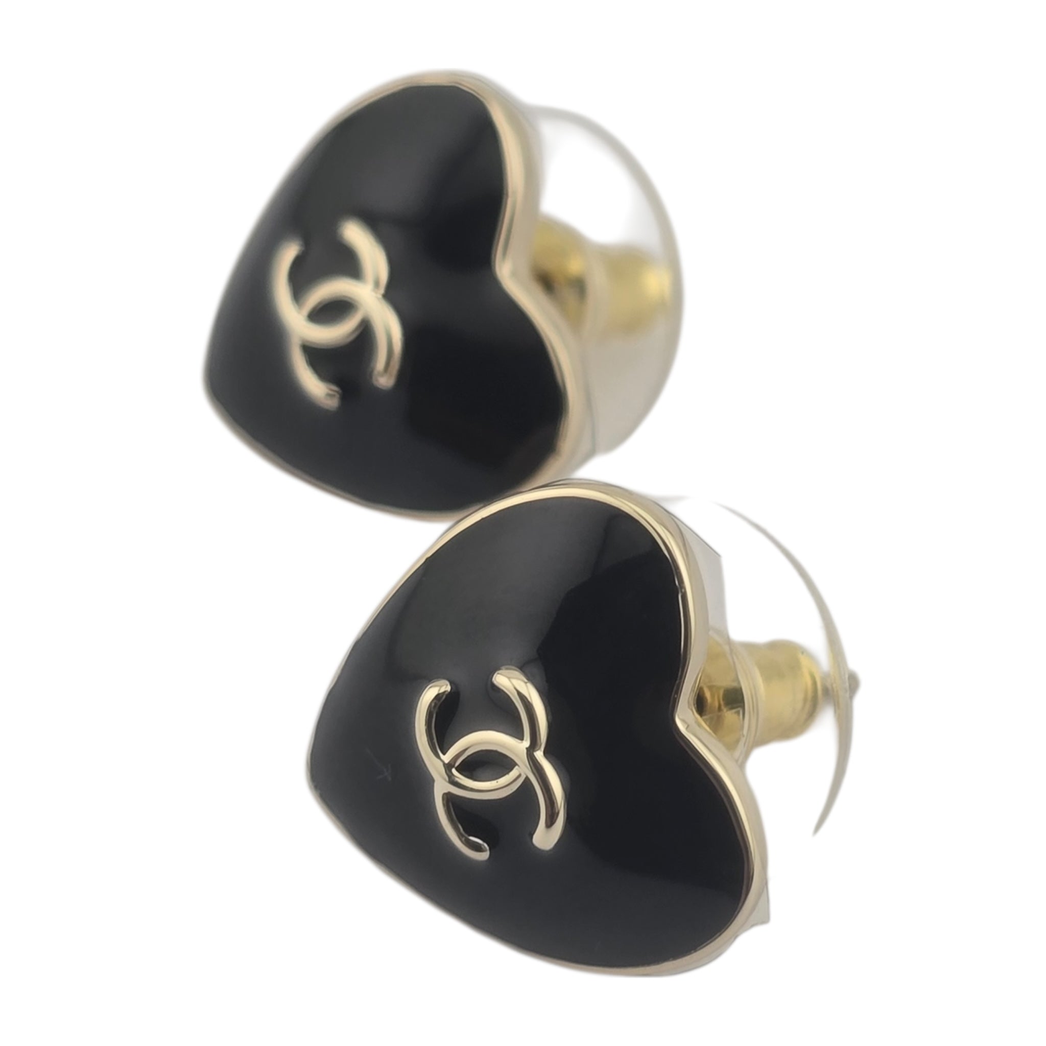 Chanel CC Black Gold Heart Earrings 2025 CHANEL
