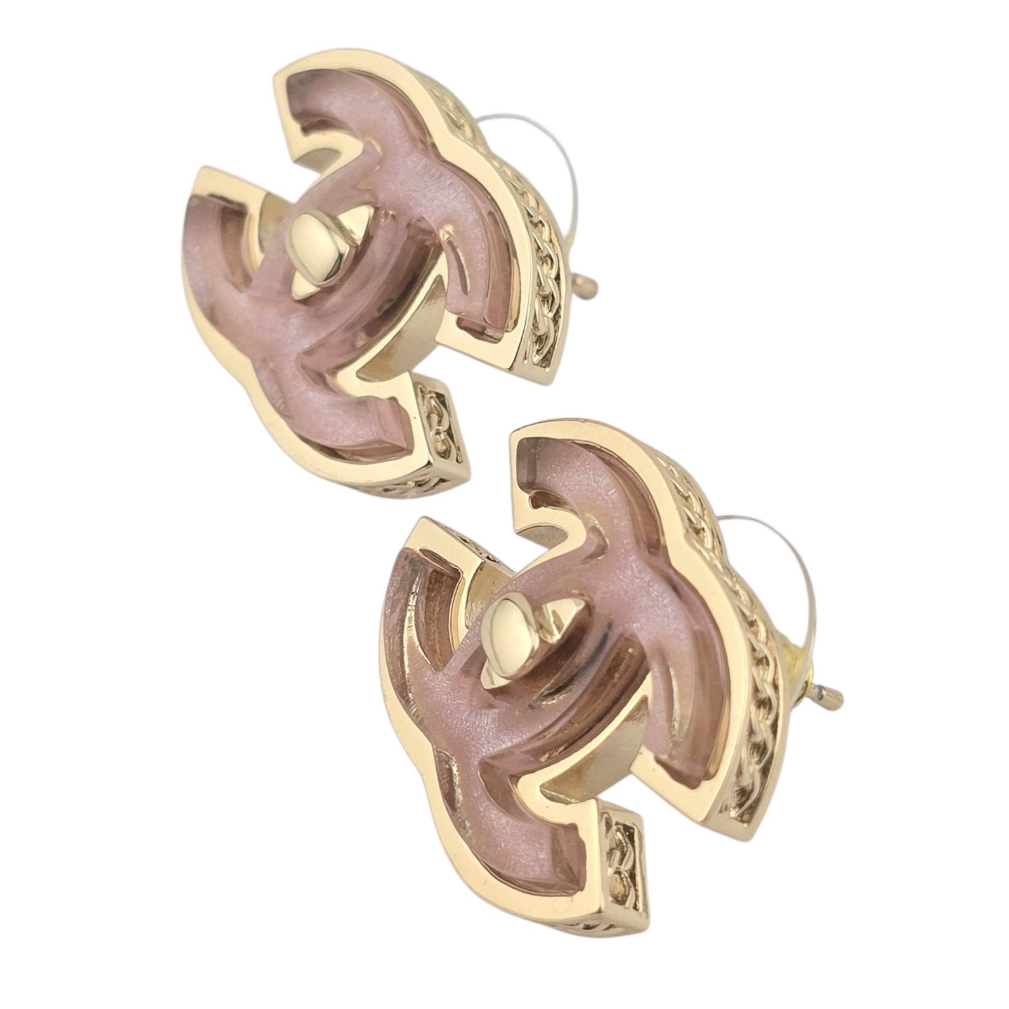 Chanel CC Gold Pink Resin Stud Earrings 2025 CHANEL