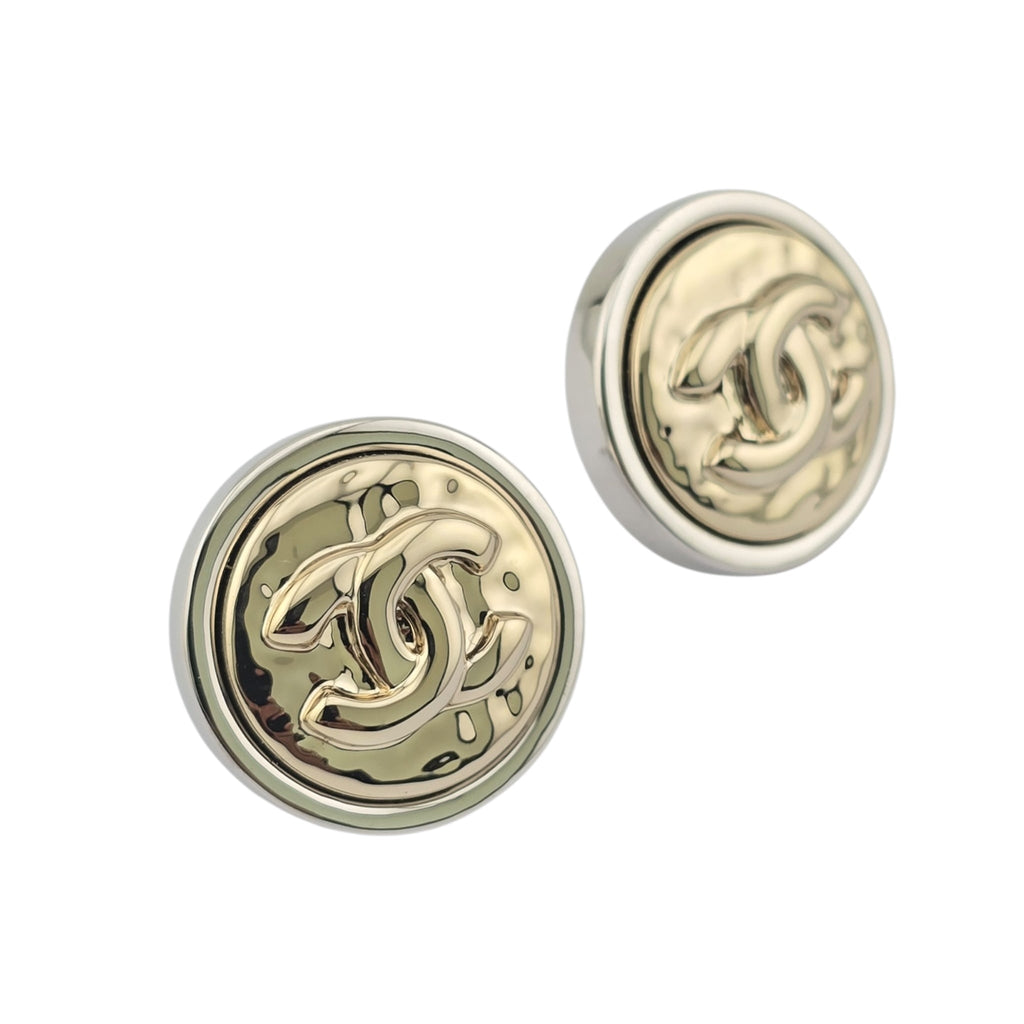 Chanel CC Stud Silver Gold Round Earrings 2025 CHANEL