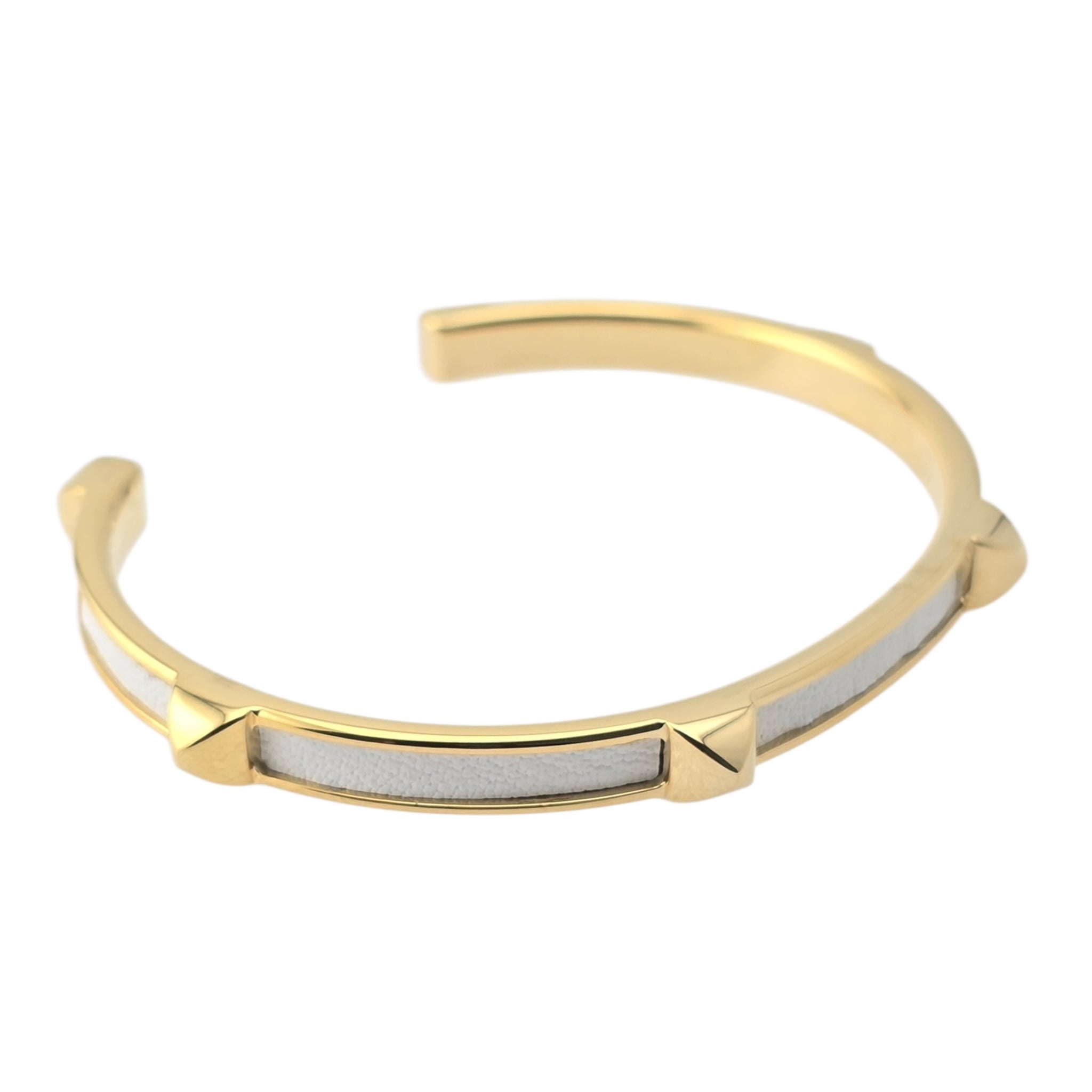 Hermes Athena White Gold Leather Bracelet HERMES