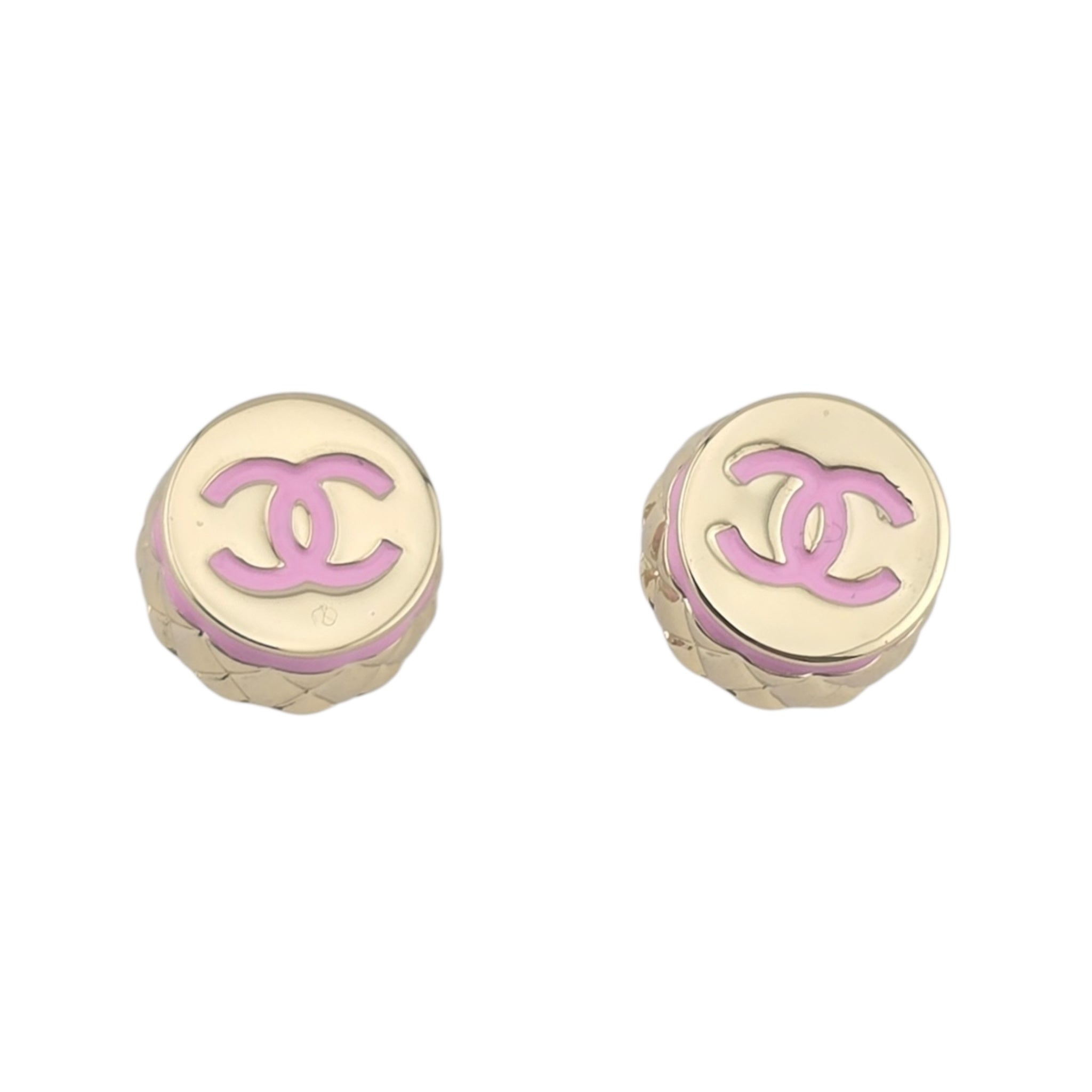 Chanel CC Stud Gold Pink Round Earrings B25 CHANEL
