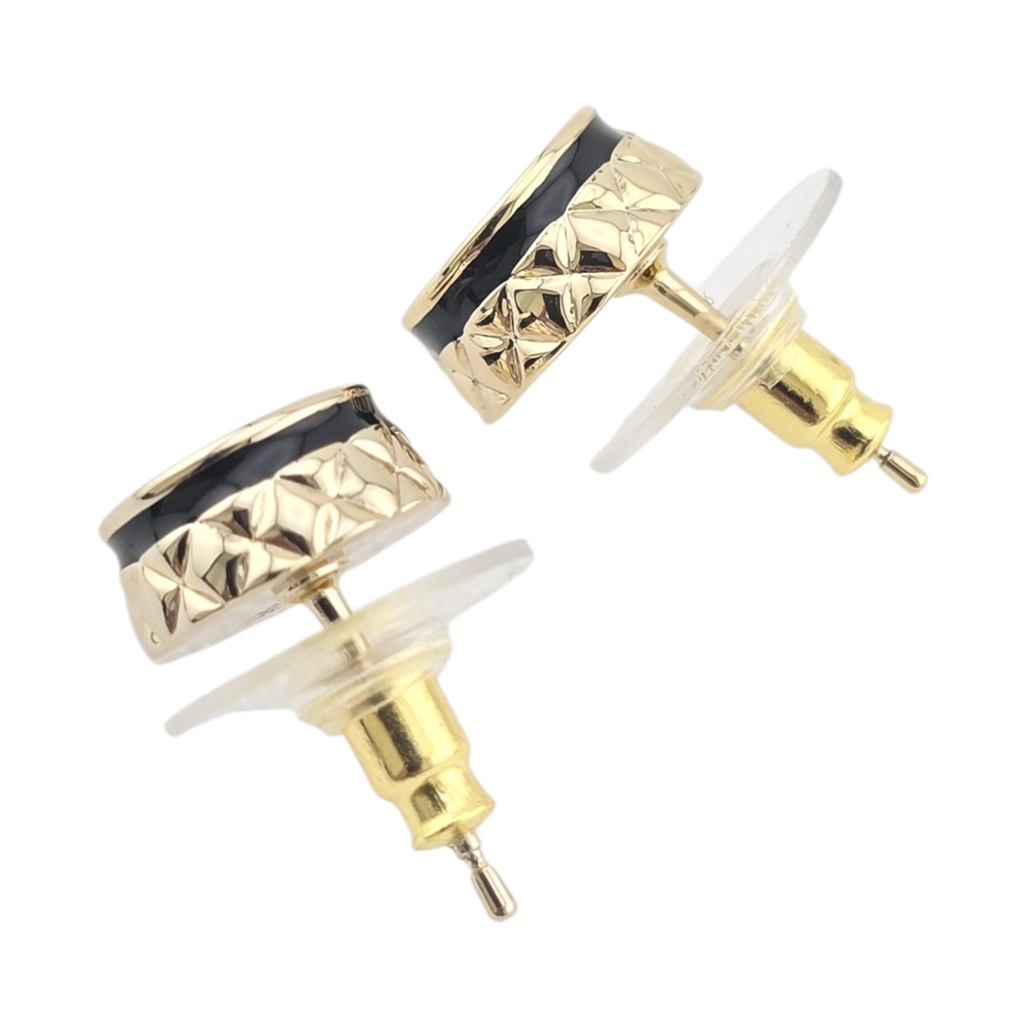 Chanel CC Stud Gold Black Round Earrings B25 CHANEL