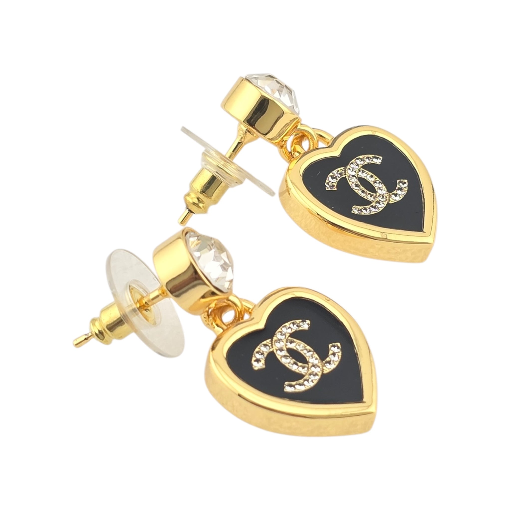 Chanel CC Gold Black Heart Drop Earrings 2025 CHANEL