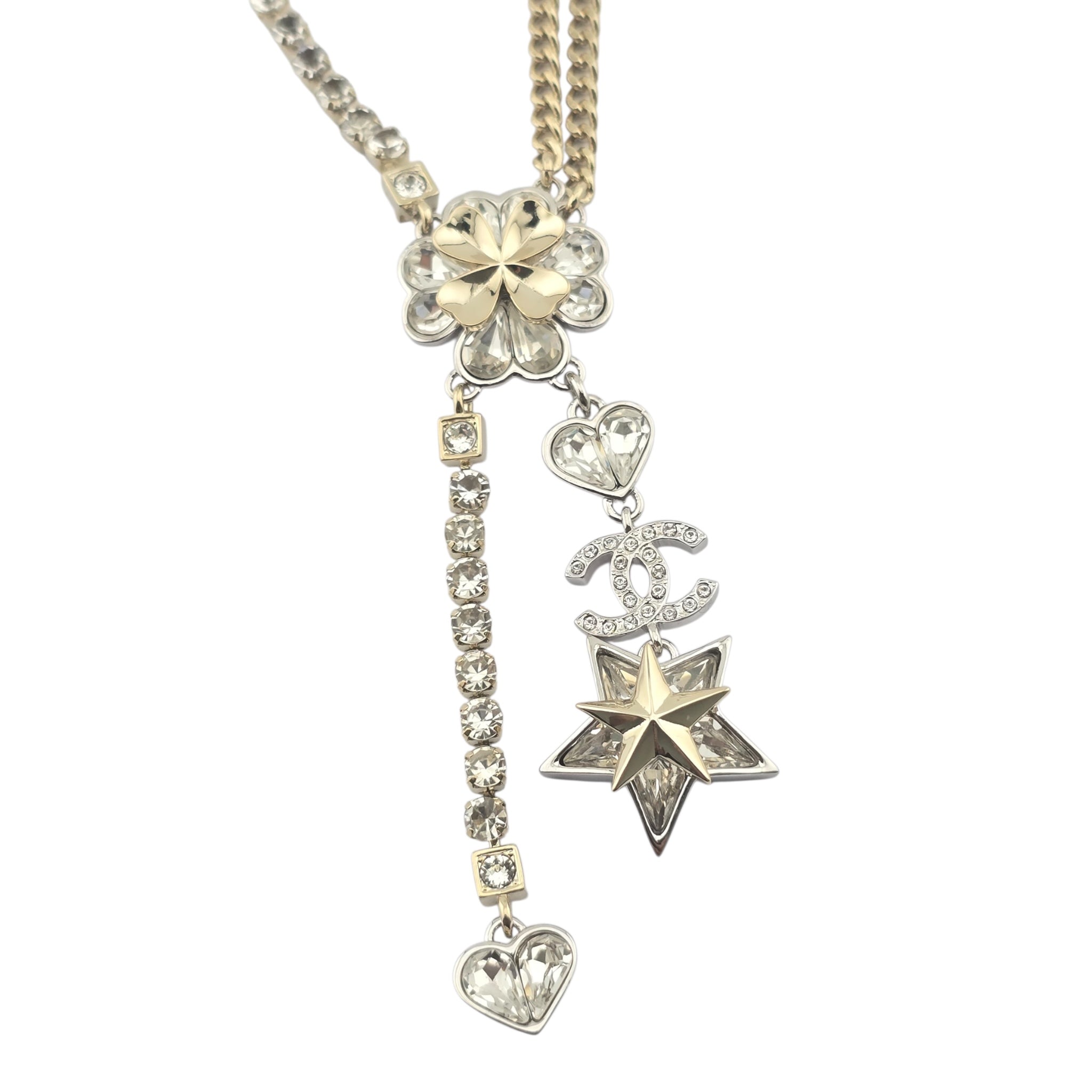 Chanel Crystal Star Heart CC Pendant Necklace Gold 2023 CHANEL