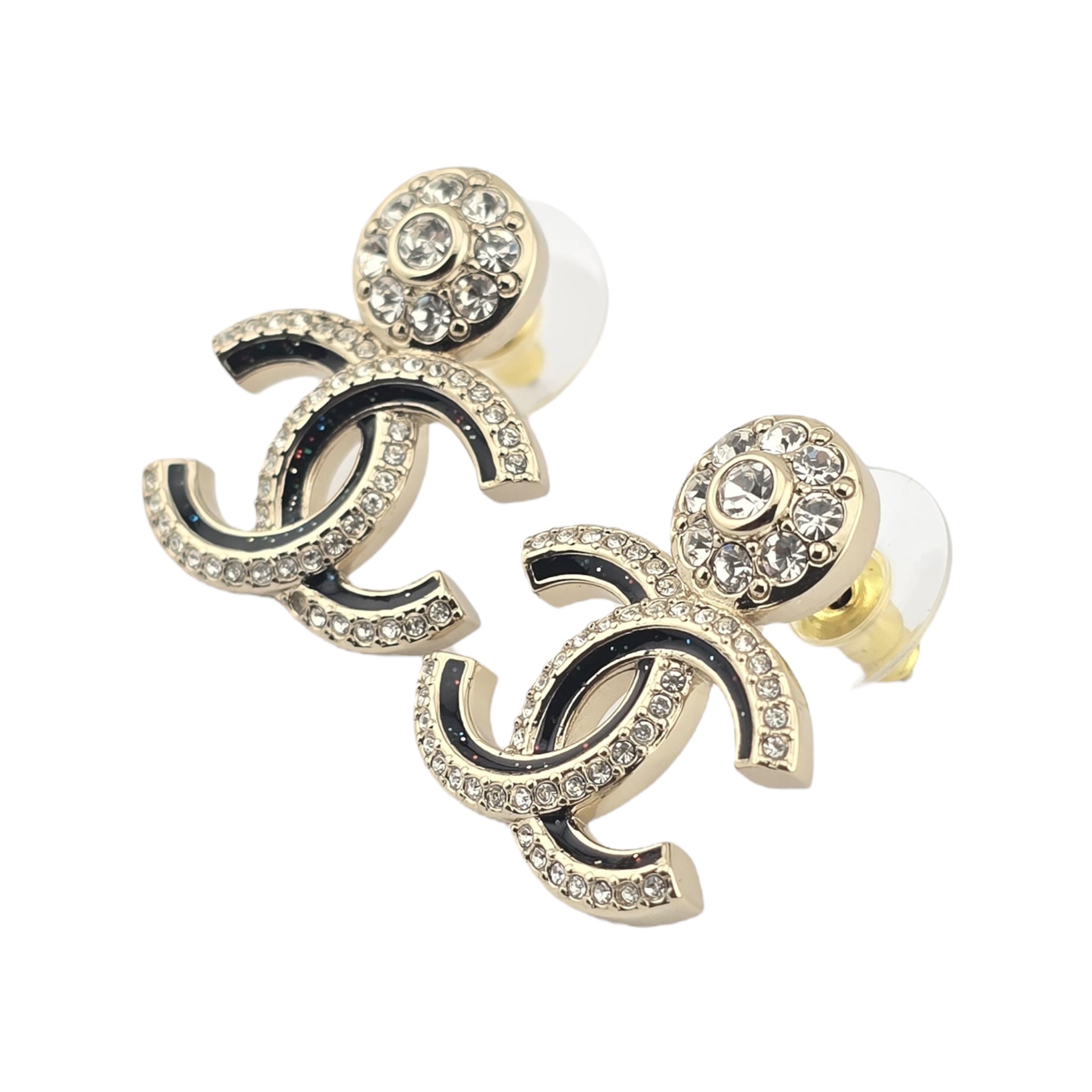 Chanel CC Black Enamel Gold Earrings 2025 CHANEL