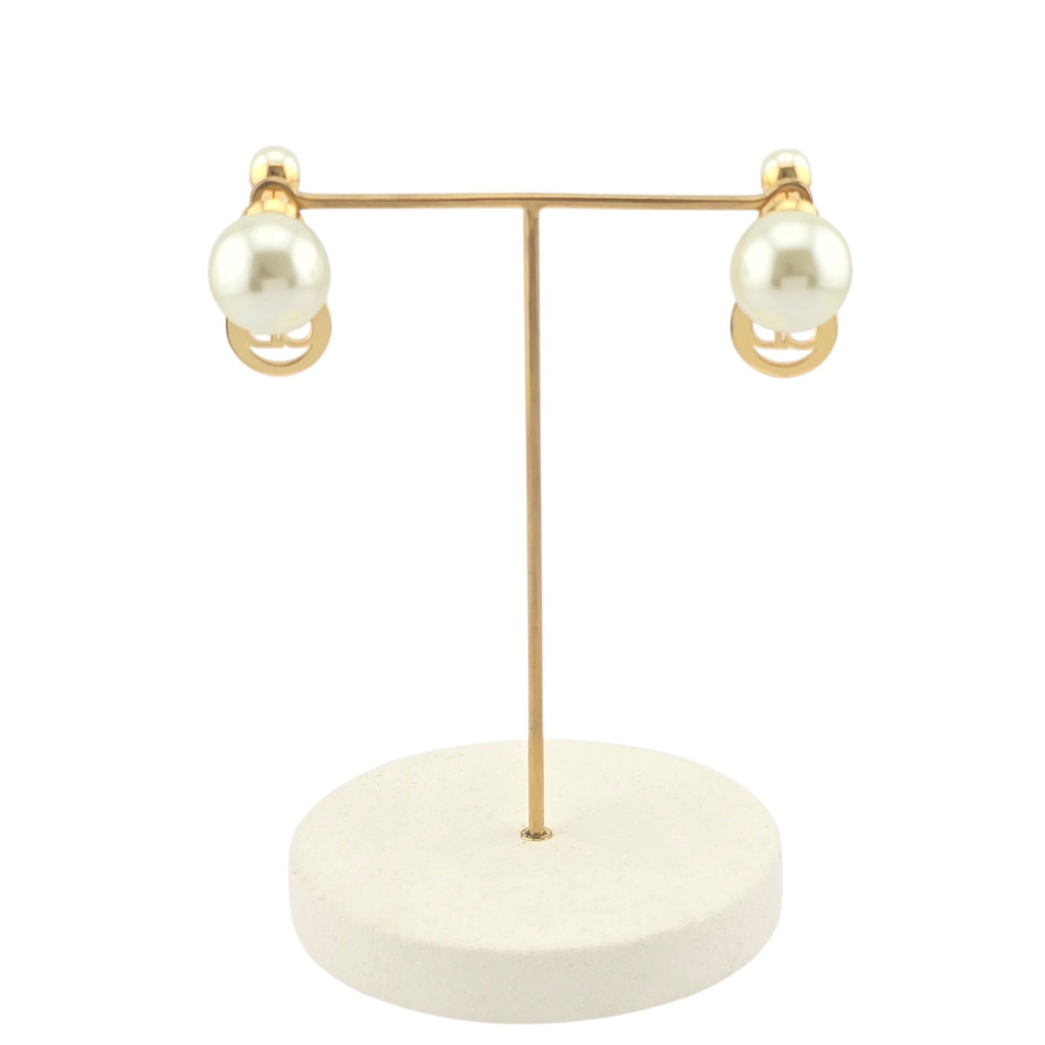 Christian Dior Tribales Gold Finish Pearl CD Earrings DIOR