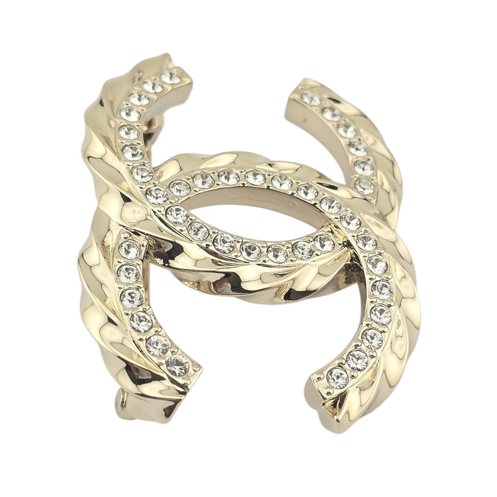 Chanel CC Gold Metal Crystal Brooch 2023 CHANEL