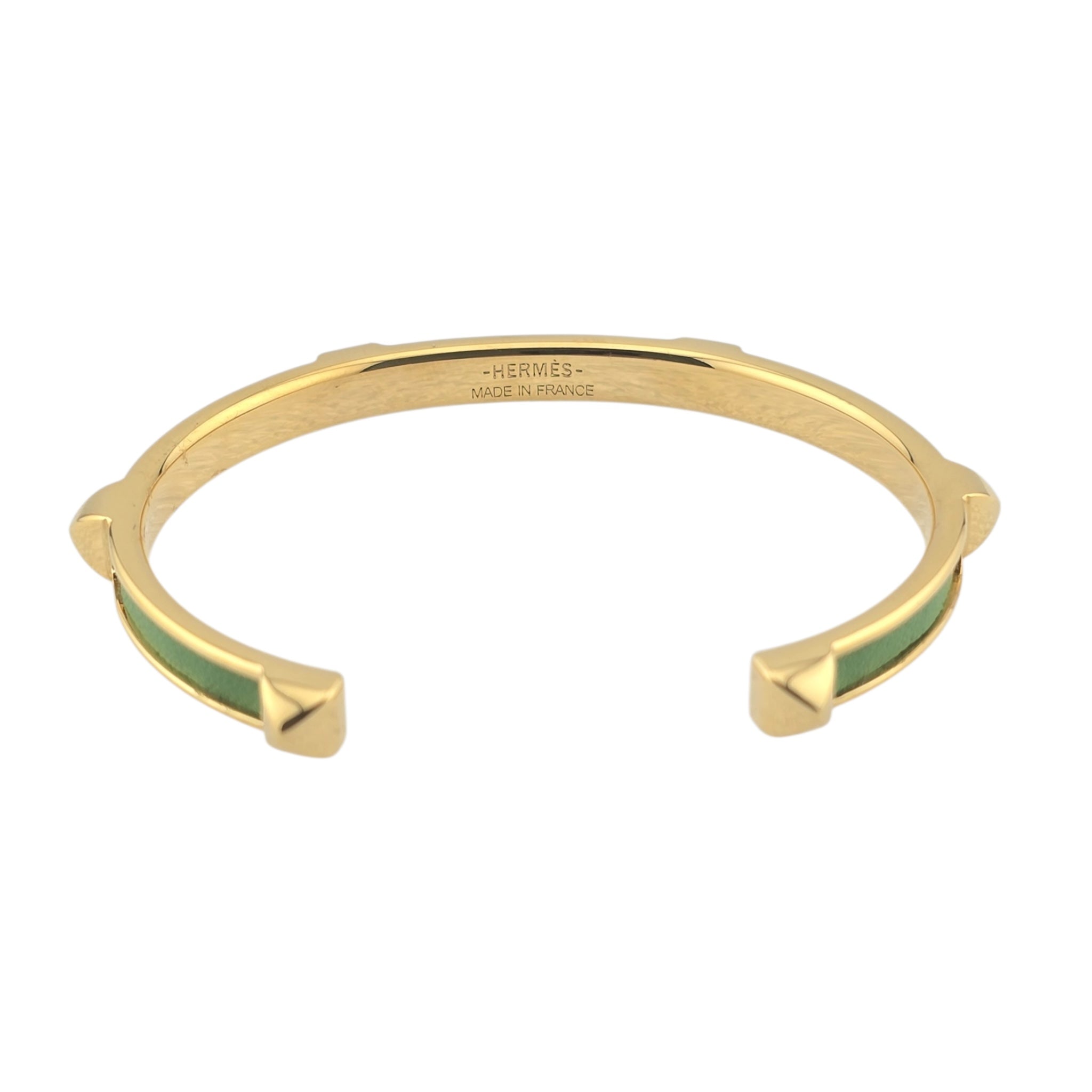 Hermes Athena Green Gold Leather Bracelet HERMES