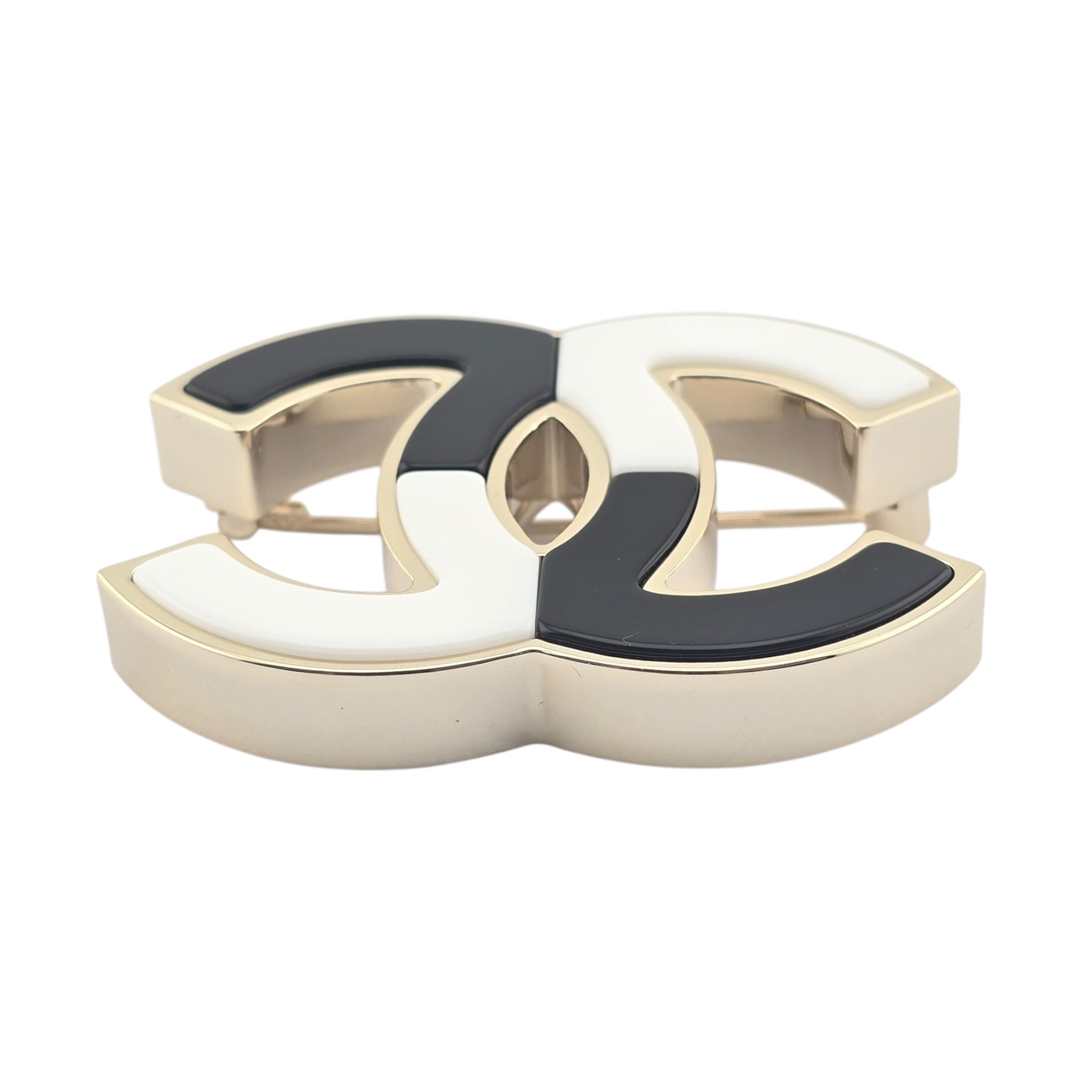 Chanel CC White Black Resin Gold Brooch 2023 CHANEL