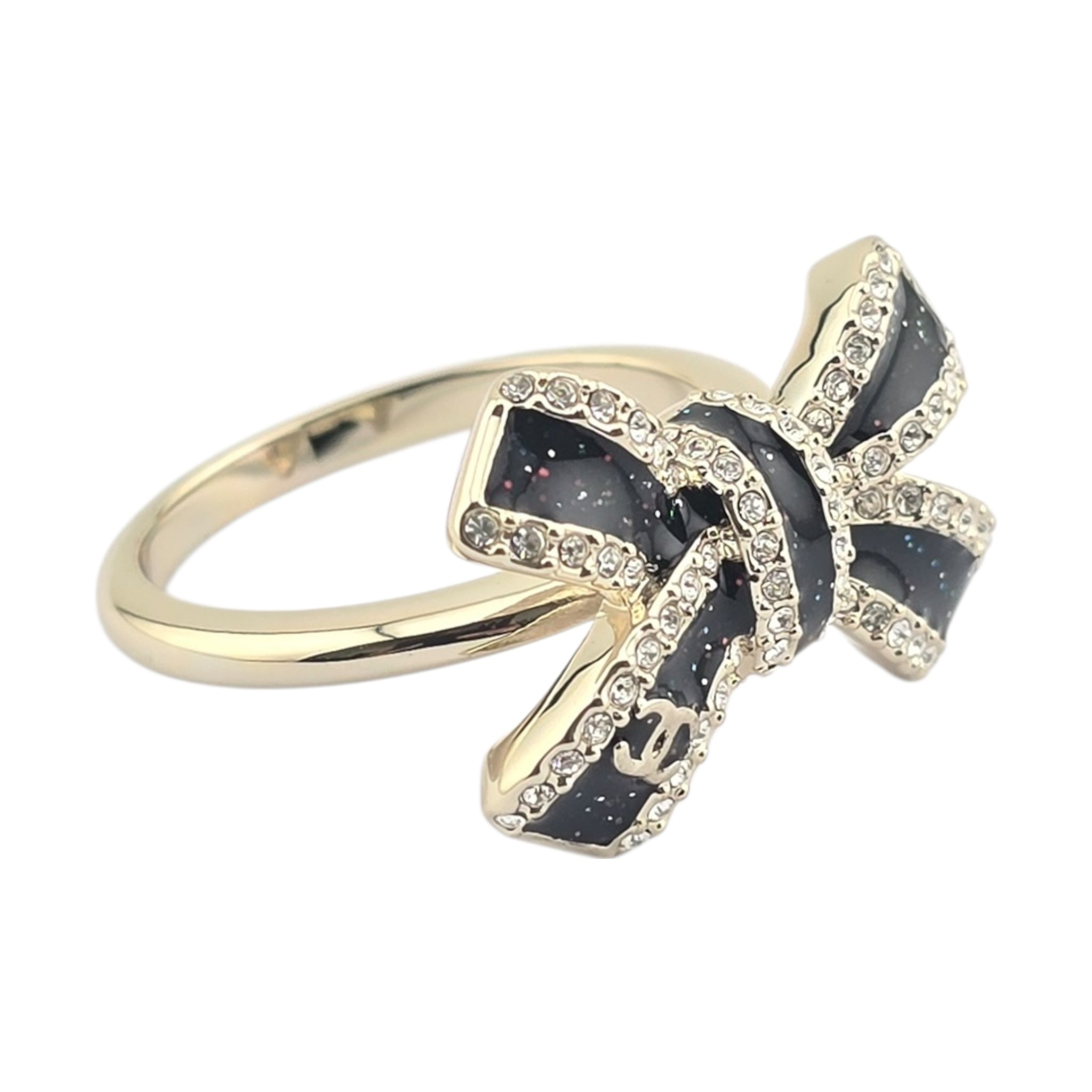 Chanel CC Bow Gold Black Ring 2025 CHANEL