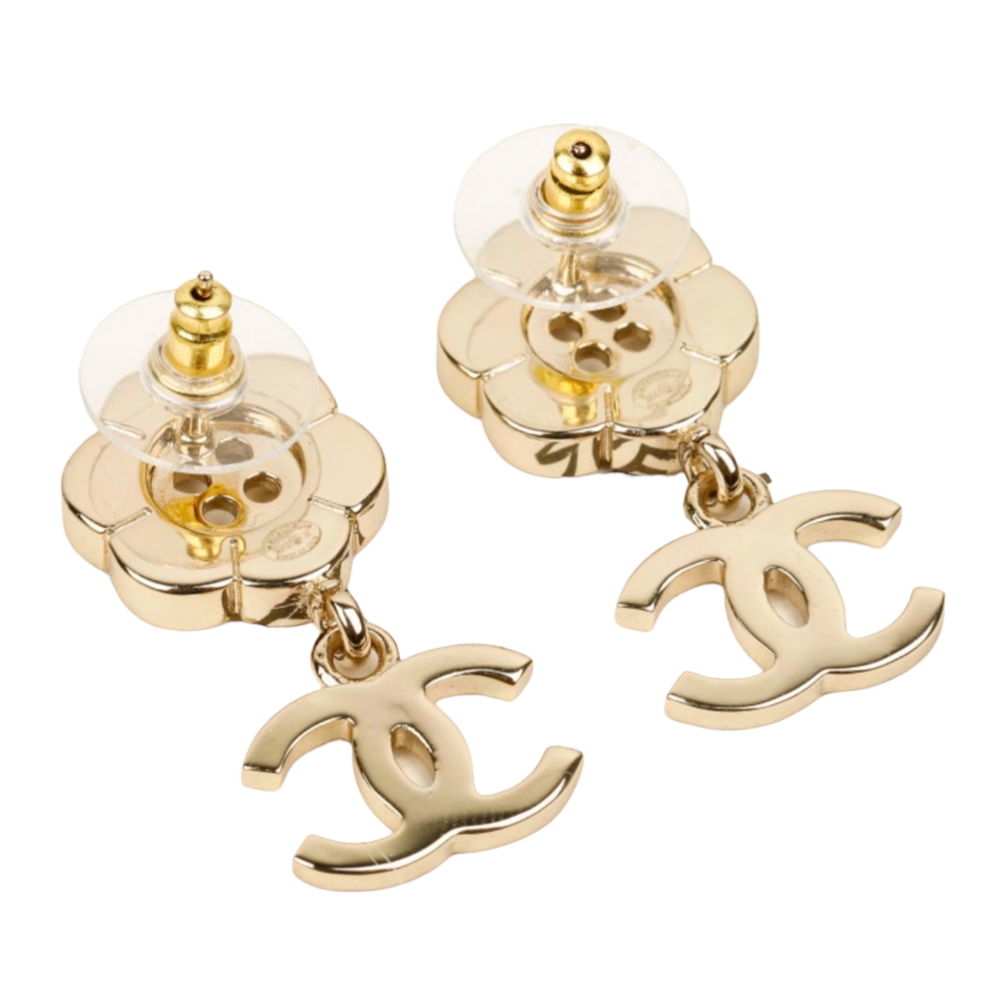 Chanel CC Camellia Drop Gold Earrings 2025 CHANEL