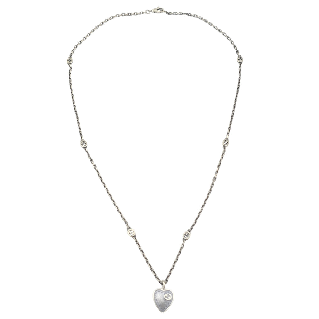 GUCCI Heart Interlocking G Silver Necklace GUCCI