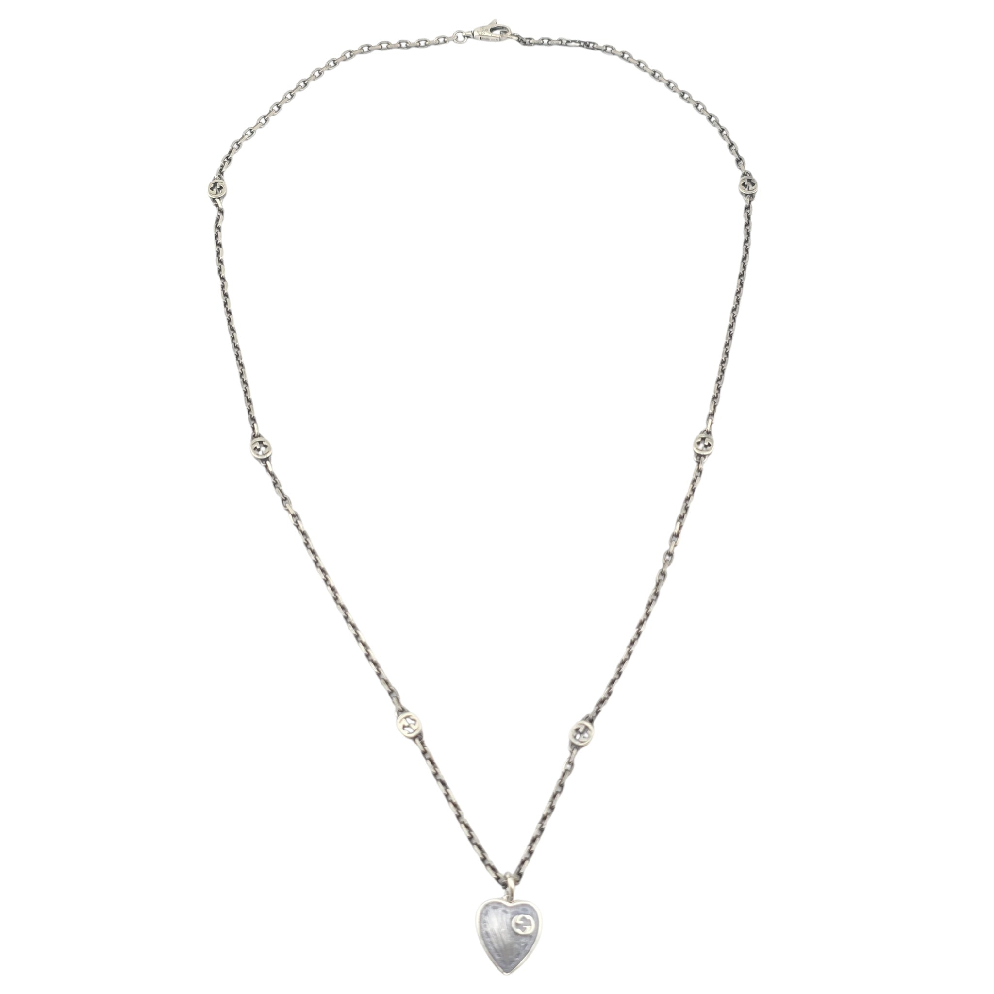 GUCCI Heart Interlocking G Silver Necklace GUCCI