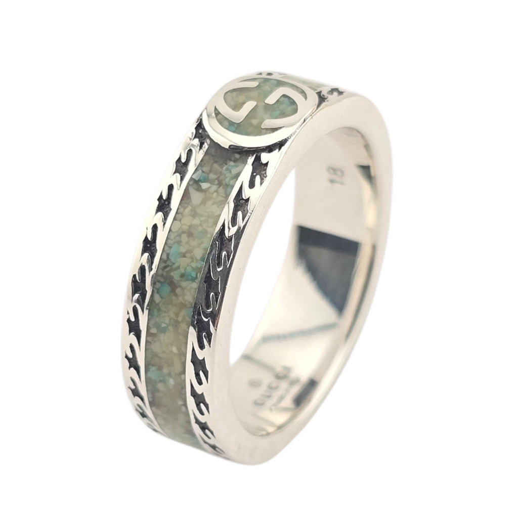 GUCCI Interlocking G Turquoise Enamel Sterling Silver Ring GUCCI
