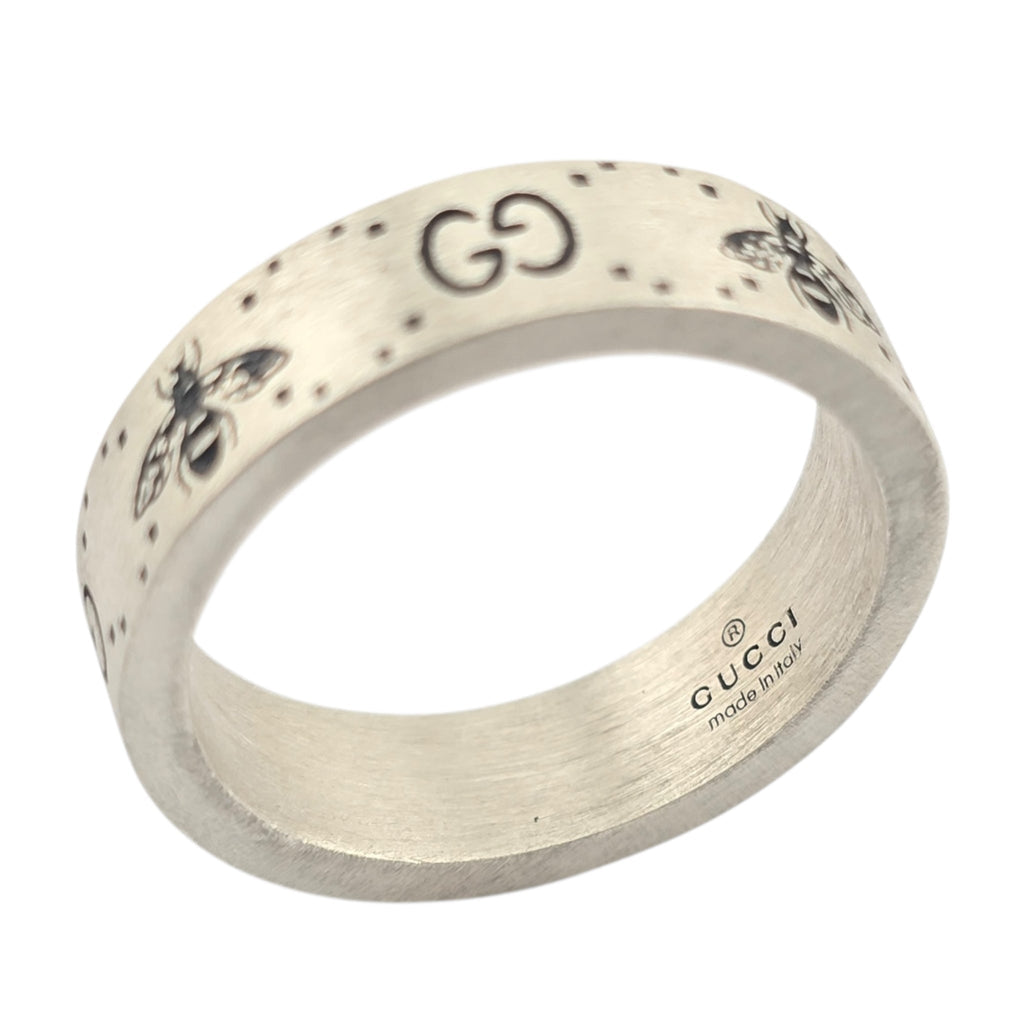 GUCCI GG Bee Motif 6mm Sterling Silver Ring GUCCI