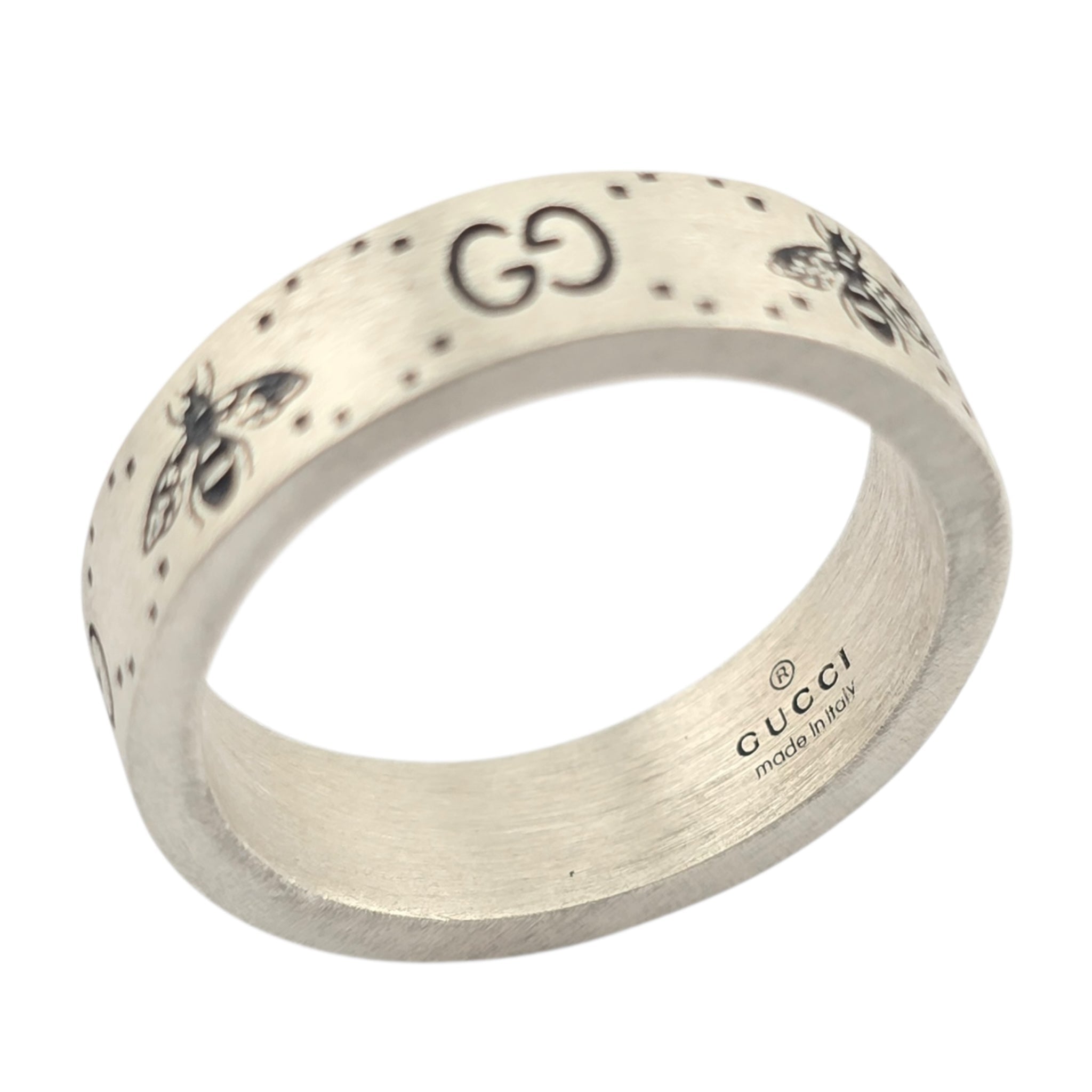 GUCCI GG Bee Motif 6mm Sterling Silver Ring GUCCI