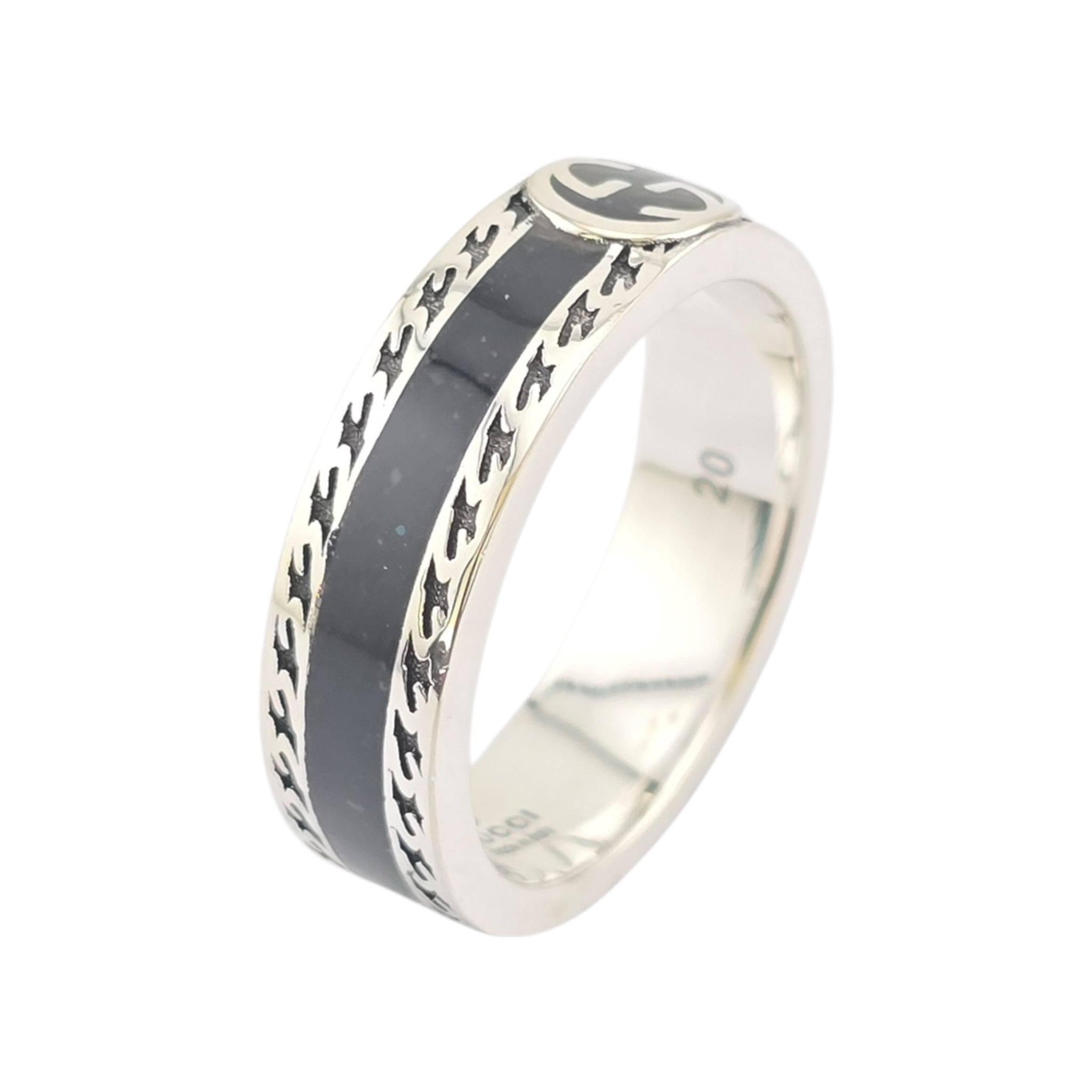 GUCCI Interlocking G Sterling Silver Black Enamel Ring GUCCI