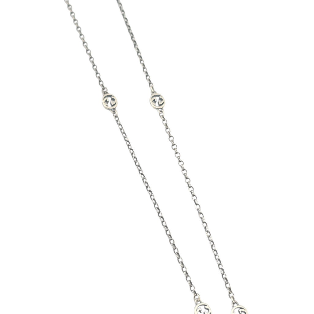 GUCCI GG Engraved Heart Charm Sterling Silver Necklace GUCCI