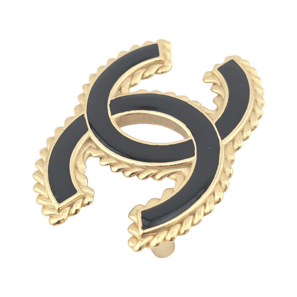 Chanel CC Black Enamel Gold Brooch 2024 CHANEL