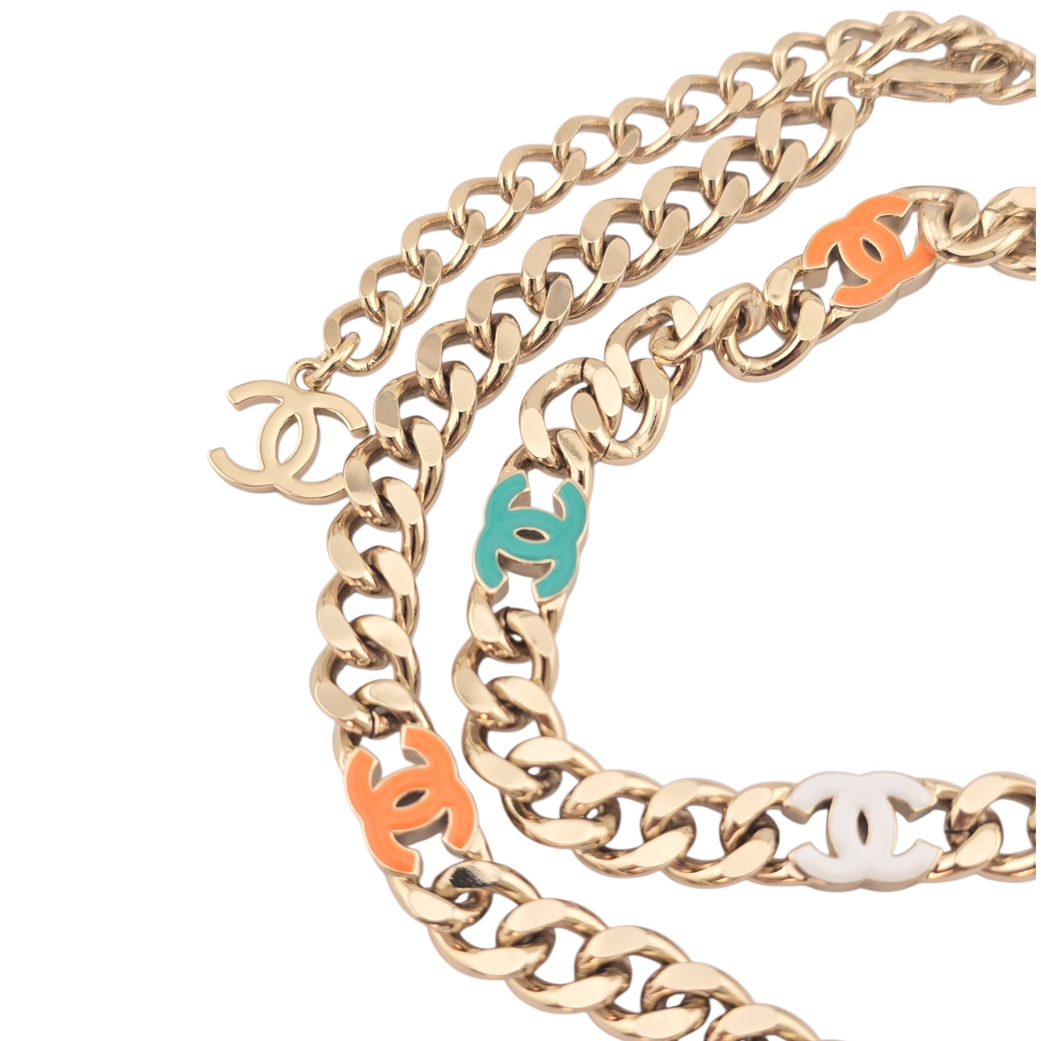 Chanel CC Metal Enamel Chain Gold Multicolor Necklace B24C CHANEL