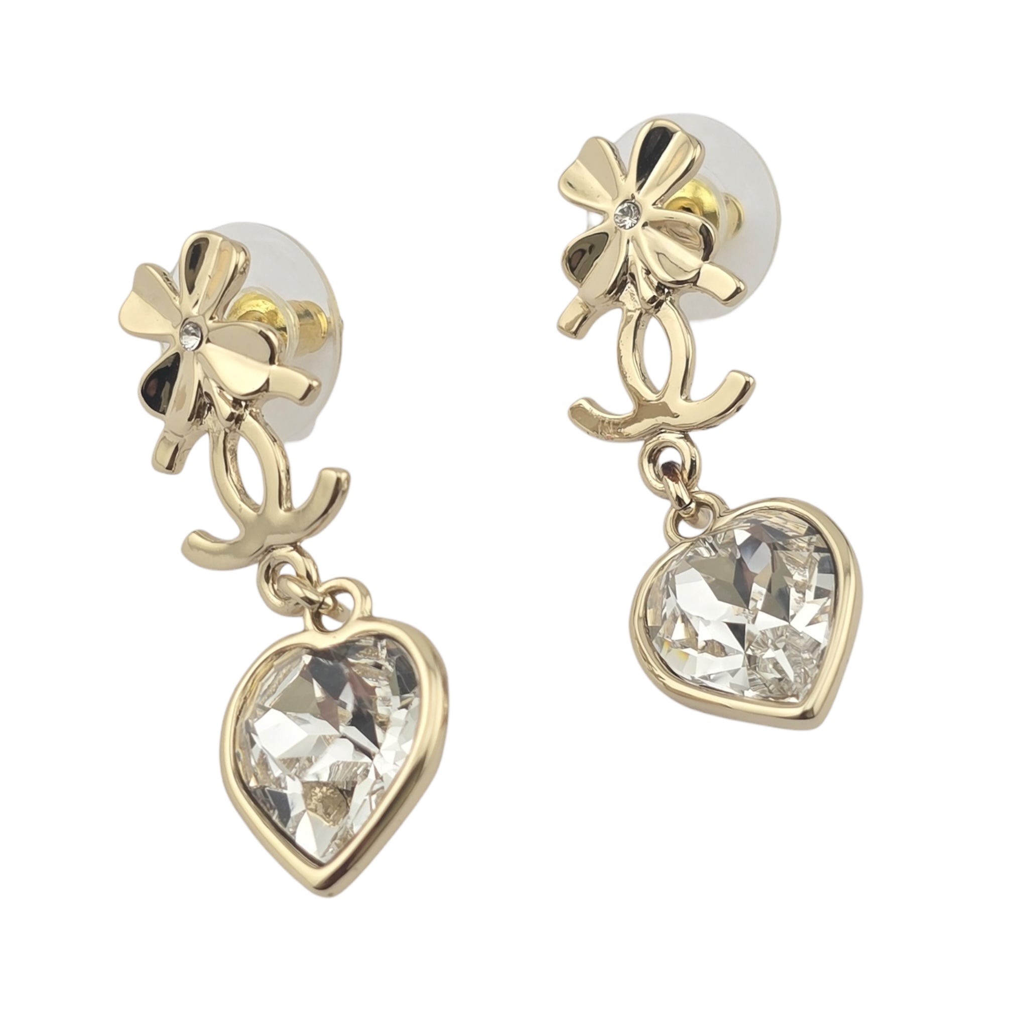 Chanel CC Clover Heart Gold Earrings 2022 CHANEL