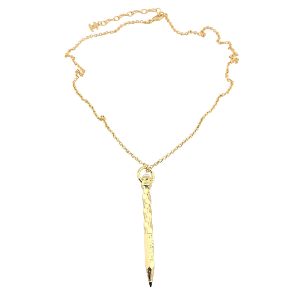 Chanel CC Gold Pencil Pendant Necklace 2025 CHANEL