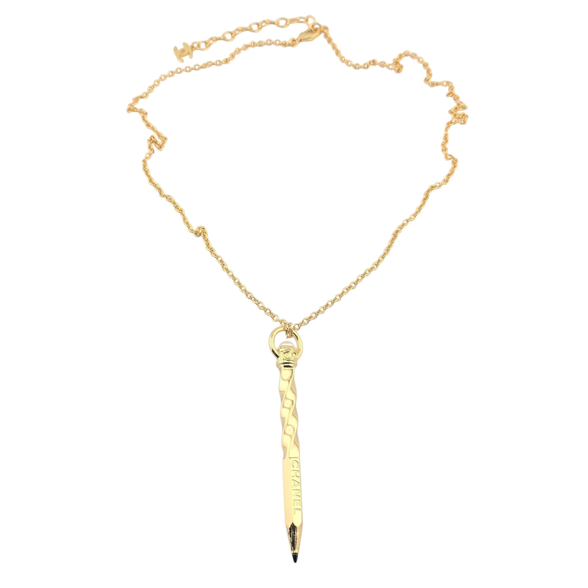 Chanel CC Gold Pencil Pendant Necklace 2025 CHANEL