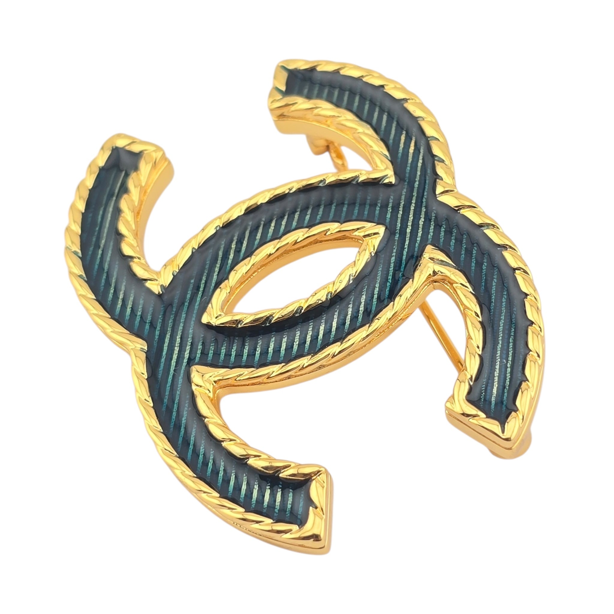Chanel CC Gold Metal Denim Enamel Brooch CHANEL