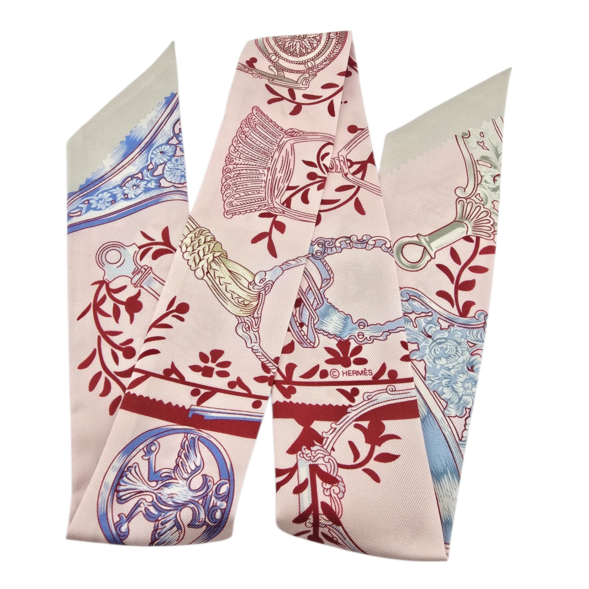 Hermes Silk Twilly Etriers Remix Pink HERMES