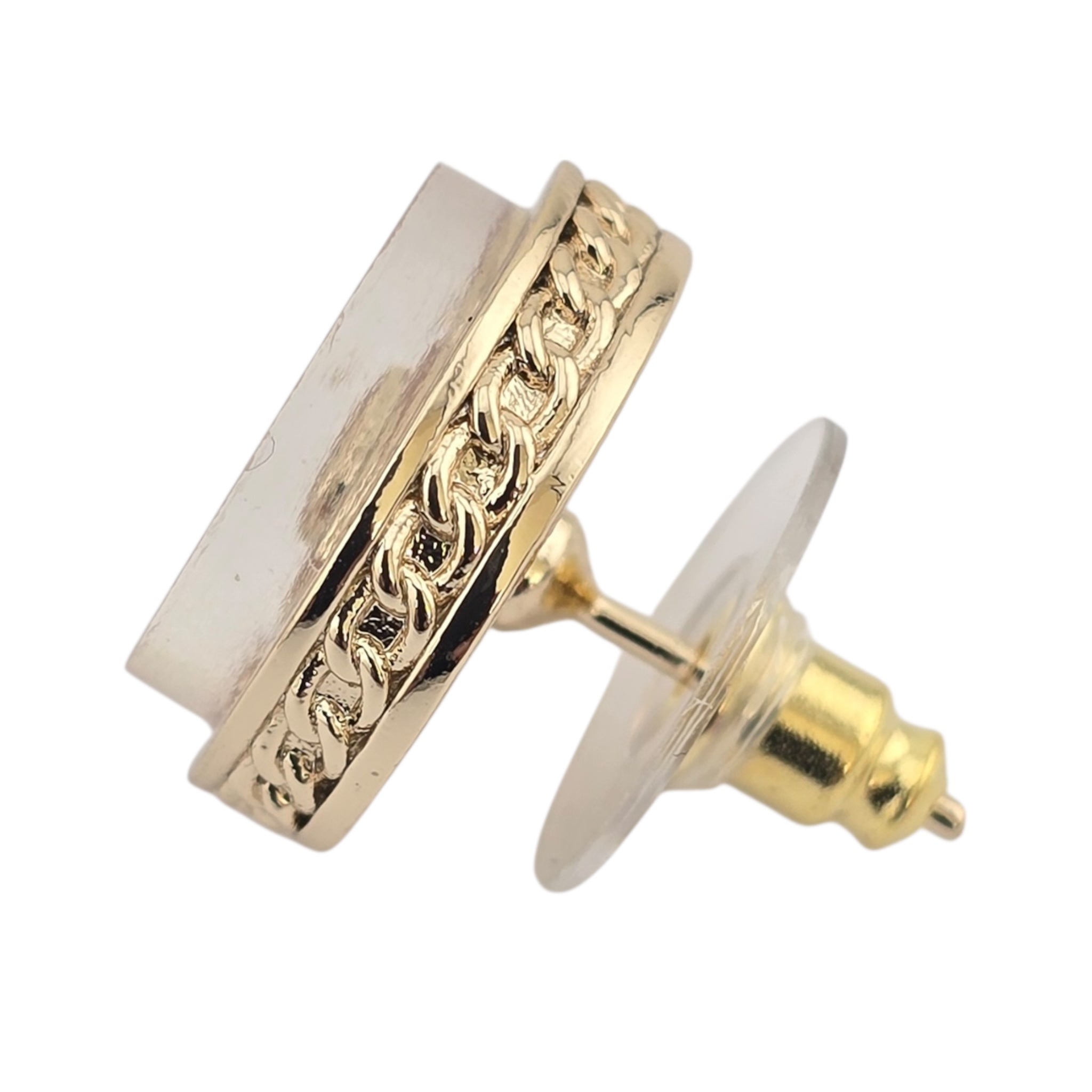 Chanel CC Gold Pink Resin Round Earrings 2025 CHANEL